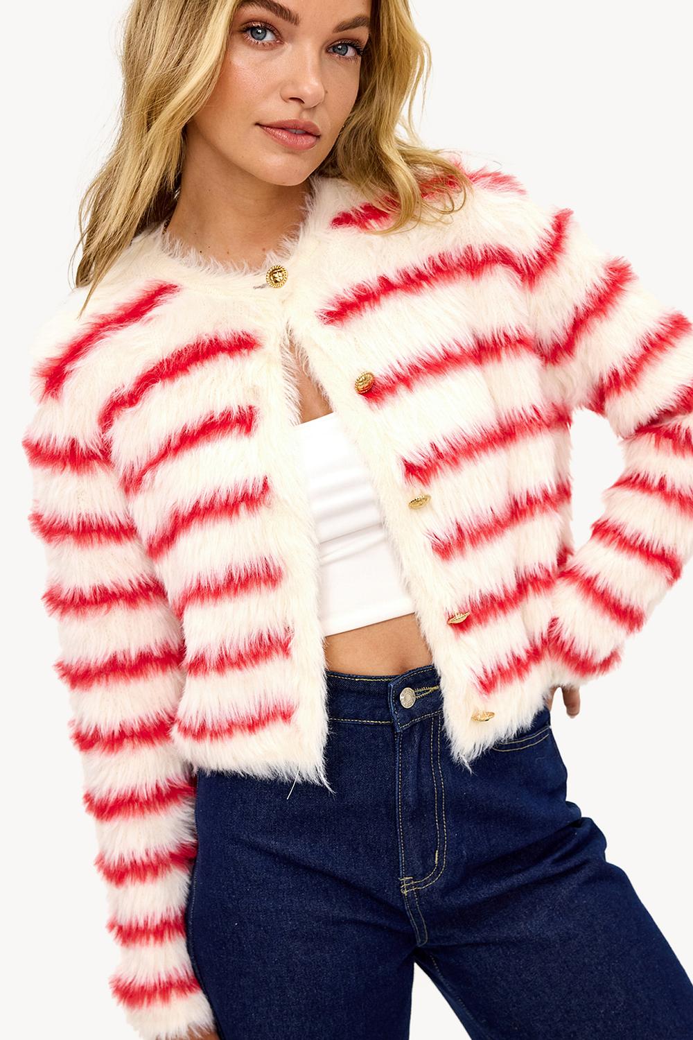 Cardigan rouge à rayures