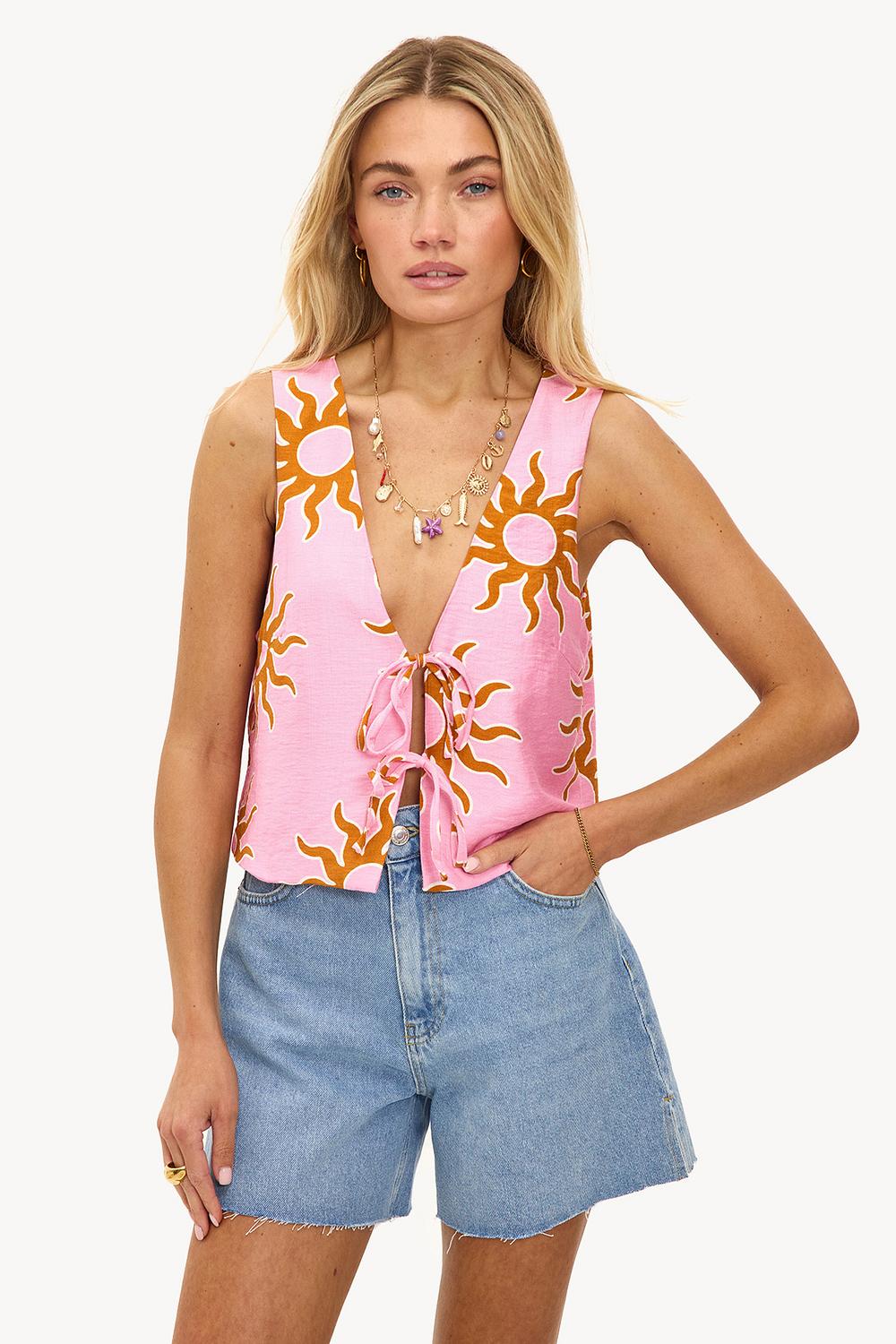 Top rose avec soleils