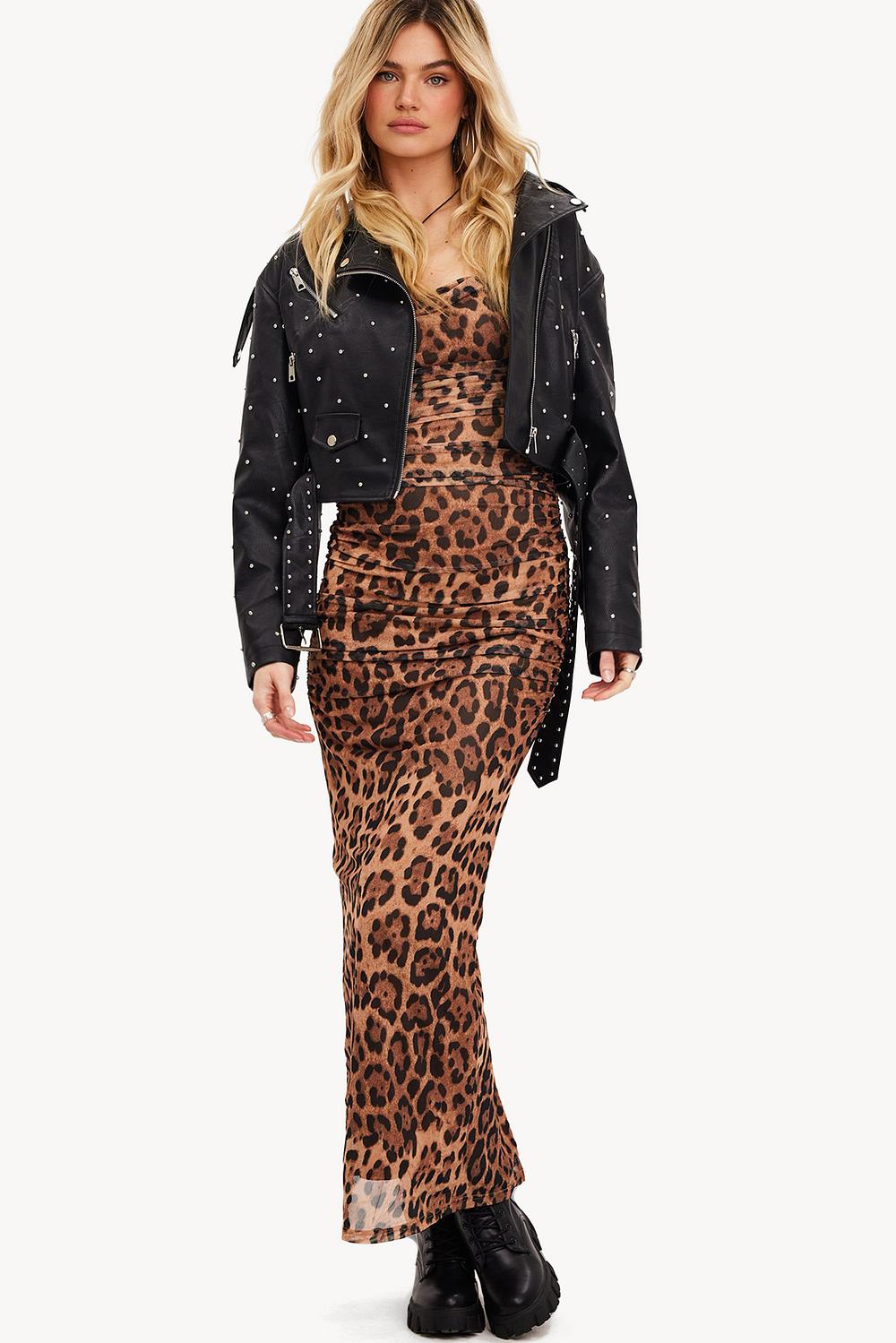 Brown maxi dress with leopard print