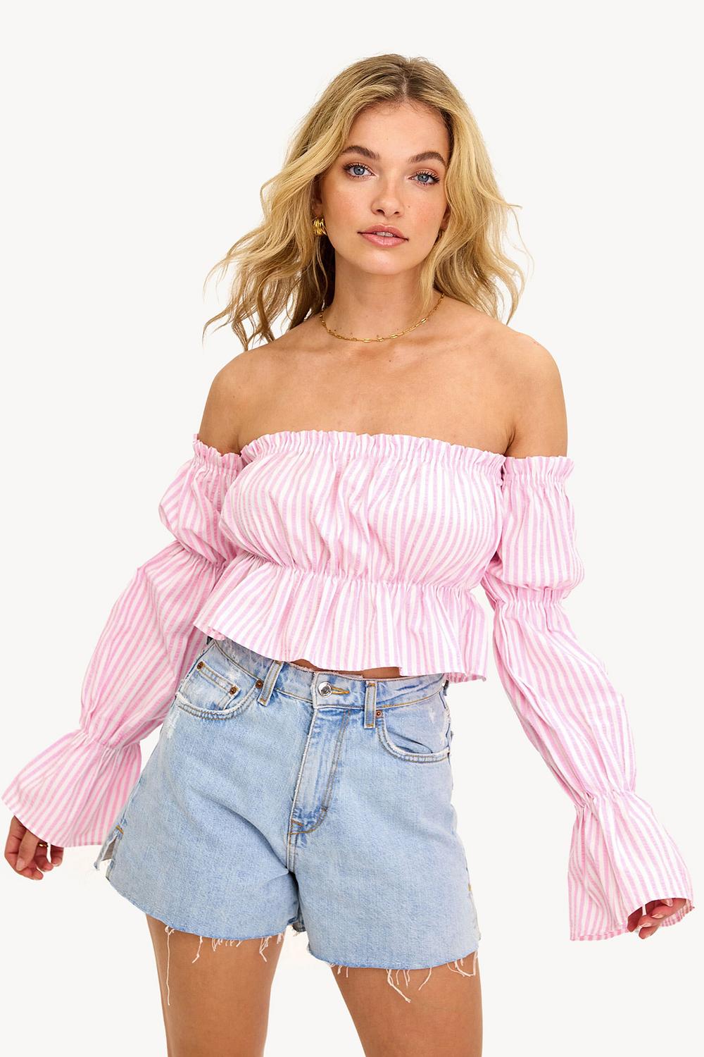 Top rosa sin hombros