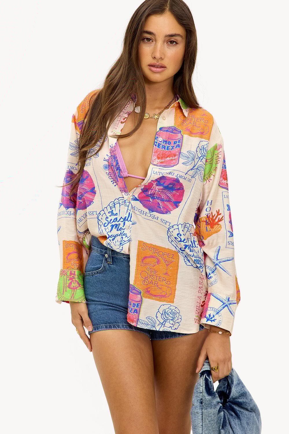 Orange blouse with graphic print