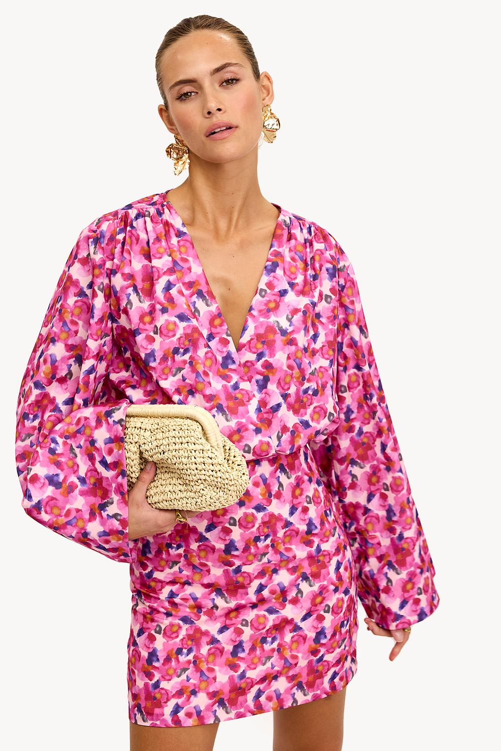 Pink mini dress with floral print