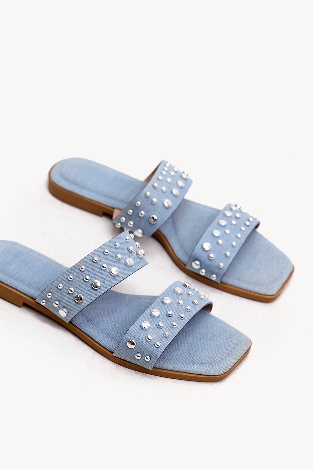 Blauwe denim slippers met studs