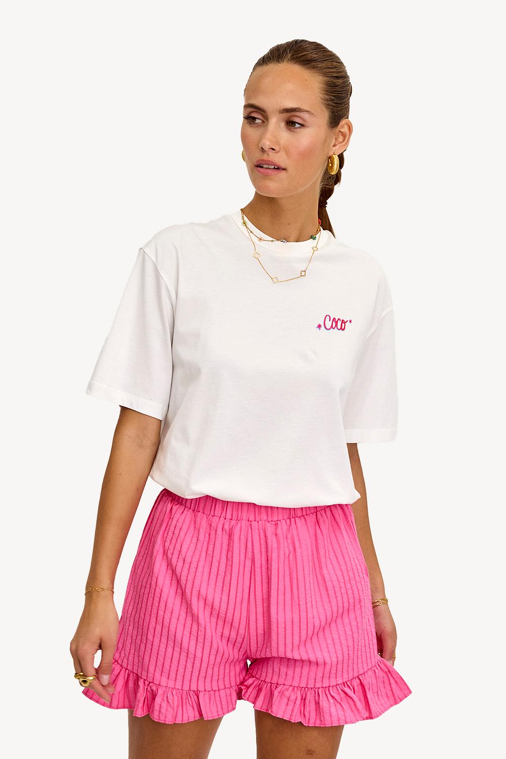Pantalón corto rosa a rayas