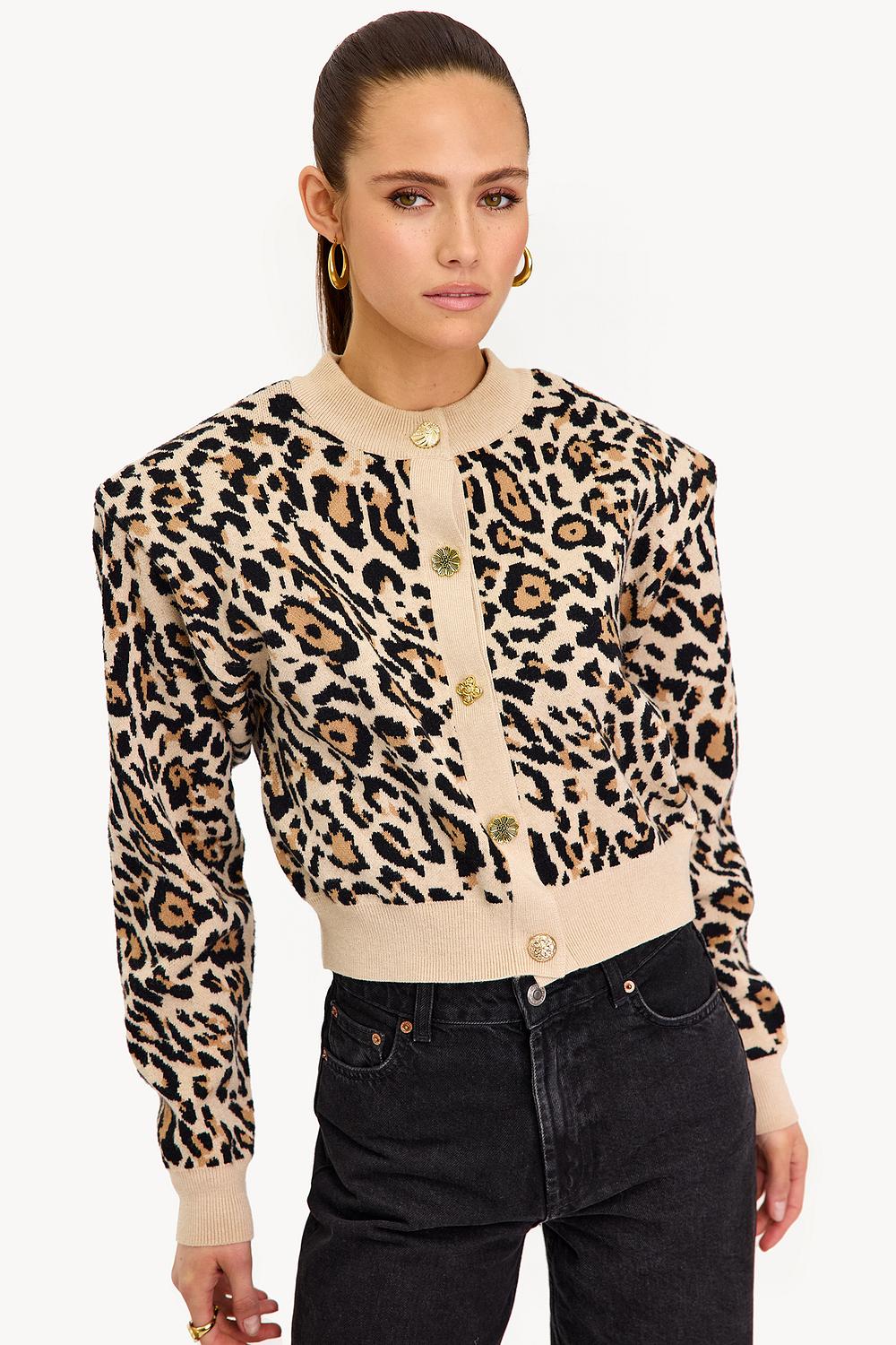 Brown cardigan with leopard print
