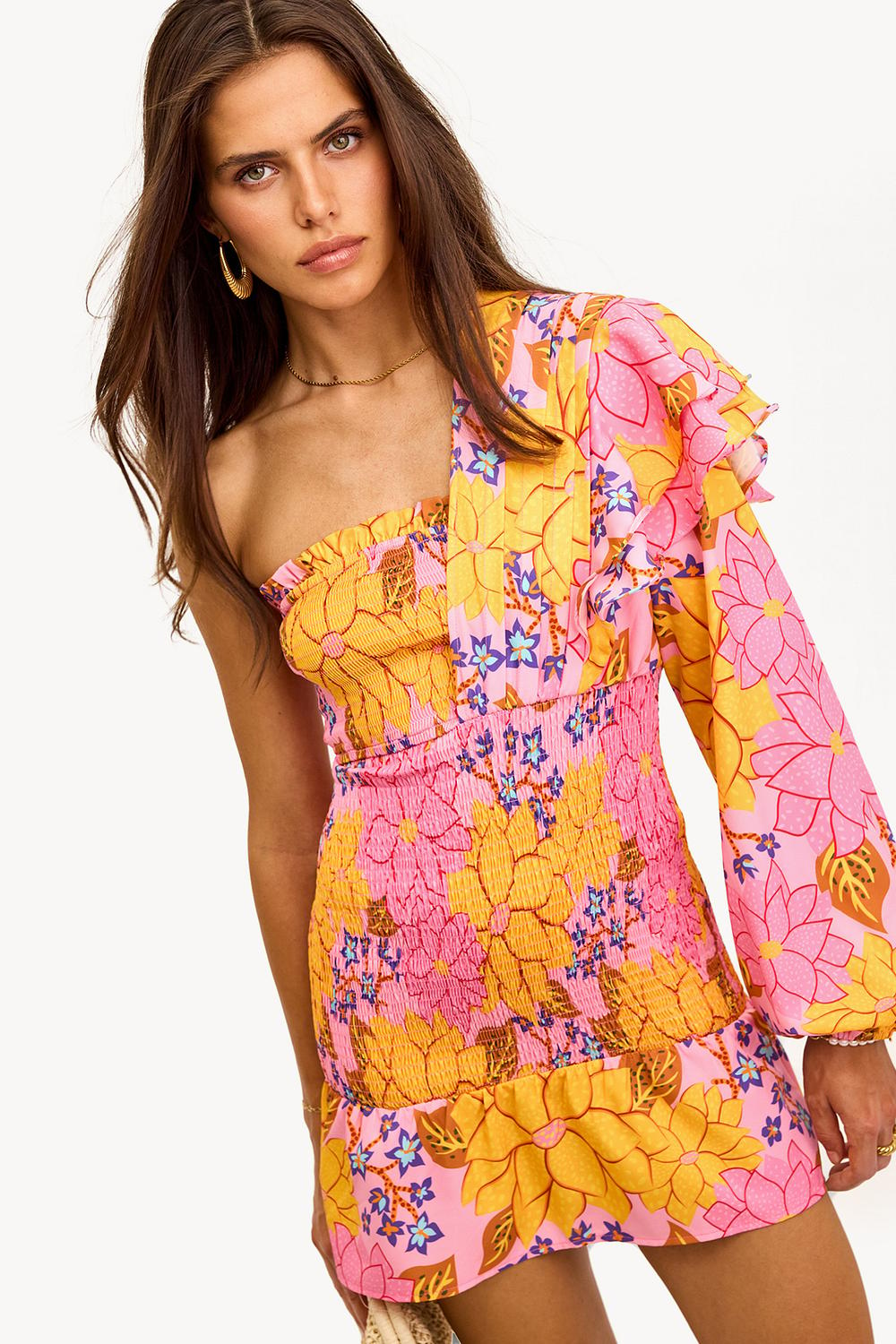 Multicolor mini dress with floral print