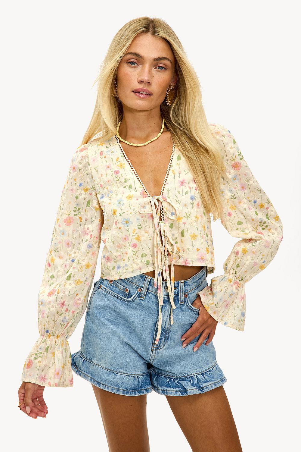 Beige blouse met bloemen print