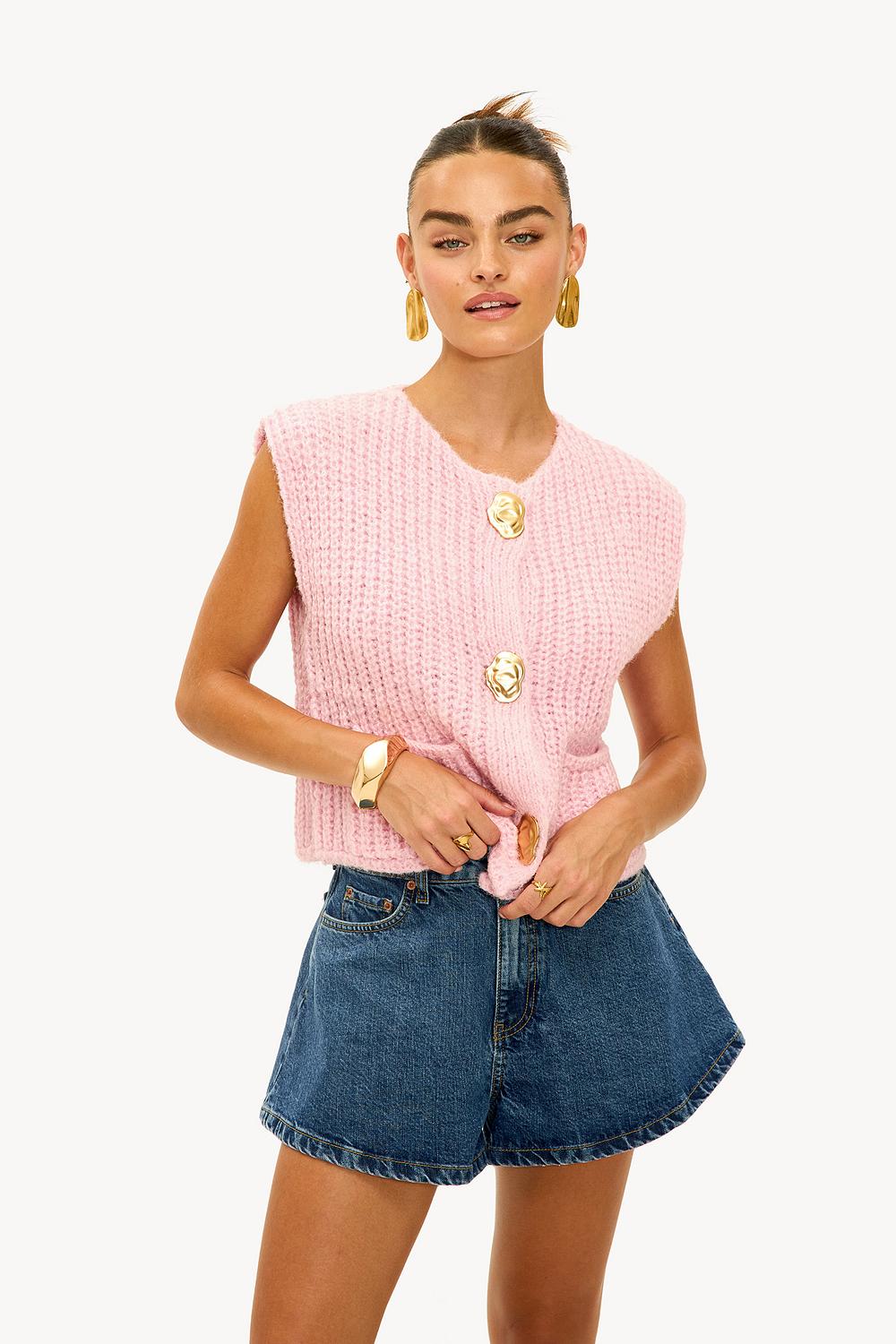 Chaleco de punto rosa claro