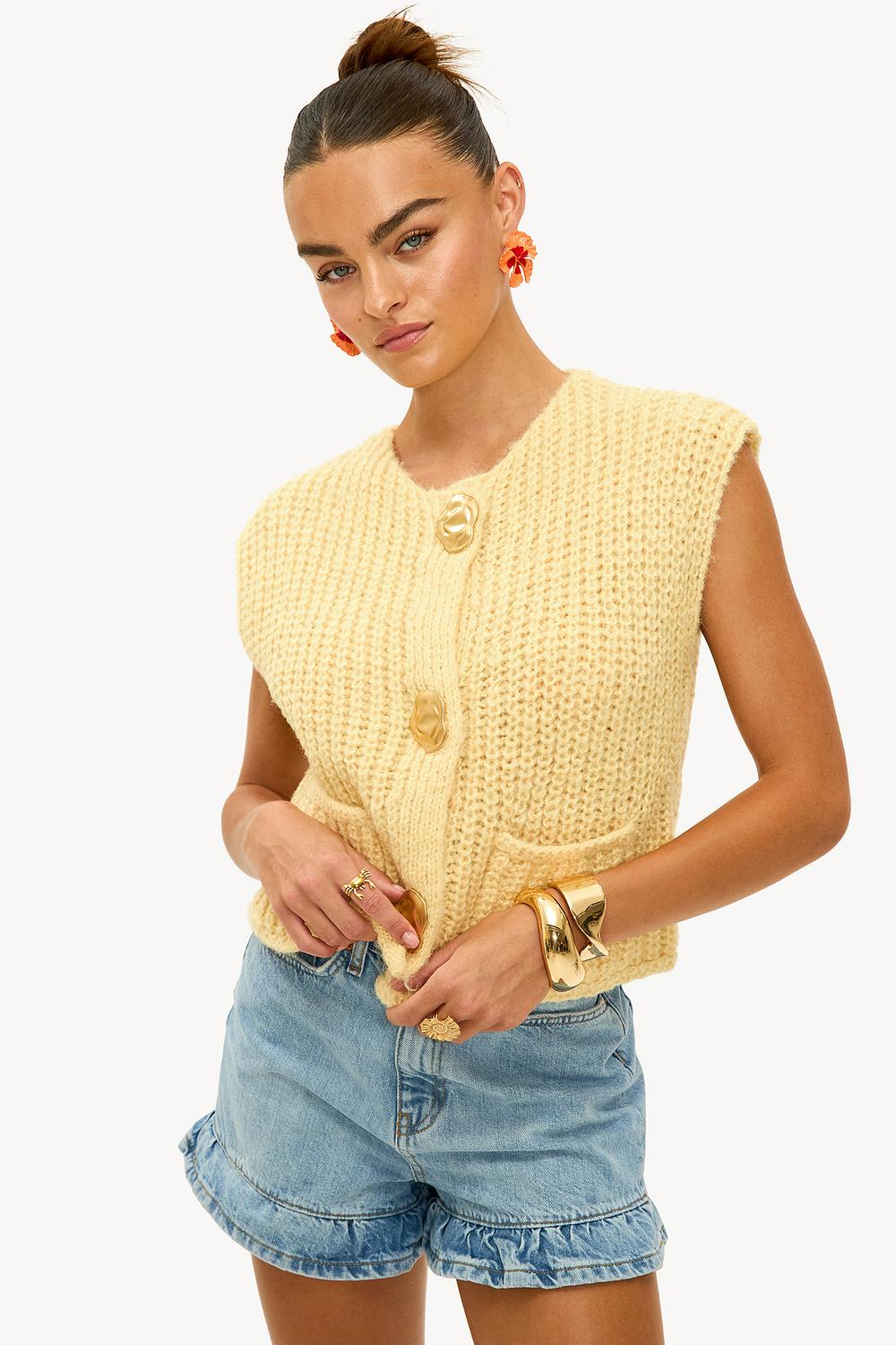 Gilet tricoté jaune clair