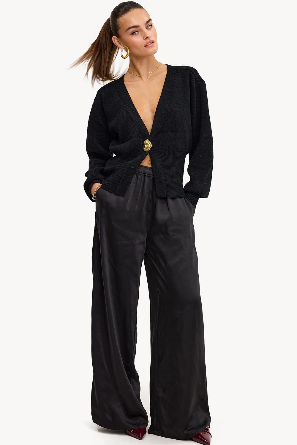 Pantalon noir en satin