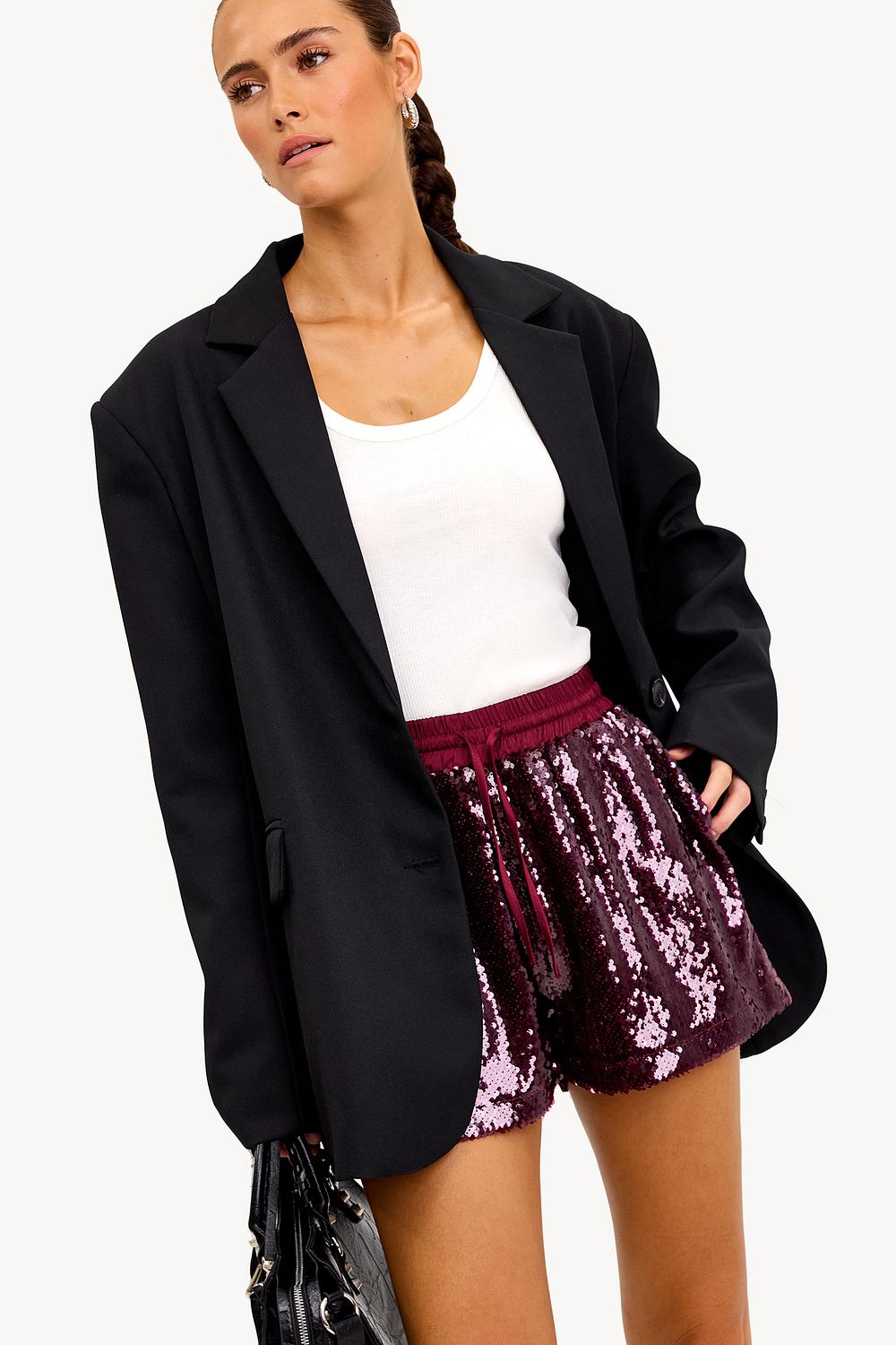 Pantalones cortos burdeos con lentejuelas