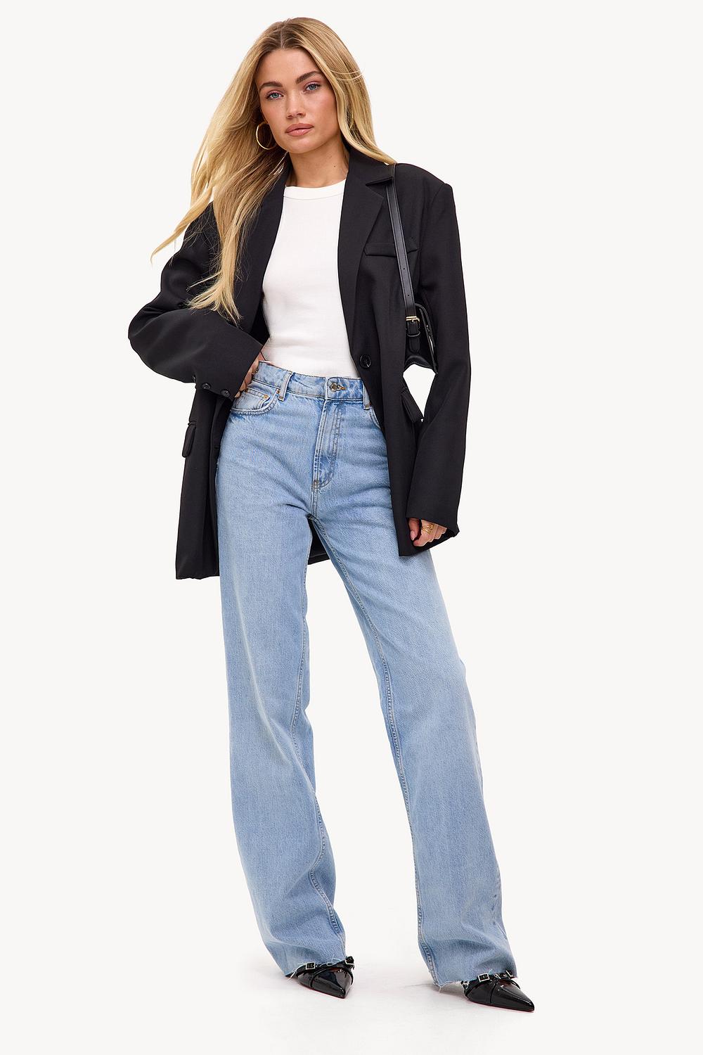 Jean coupe taille haute droite bleu