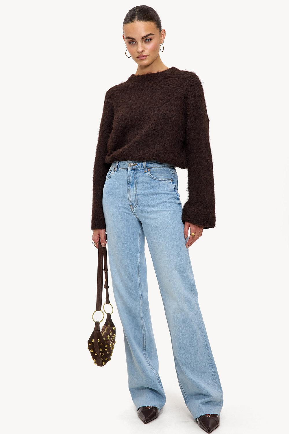 Jean coupe taille haute droite bleu