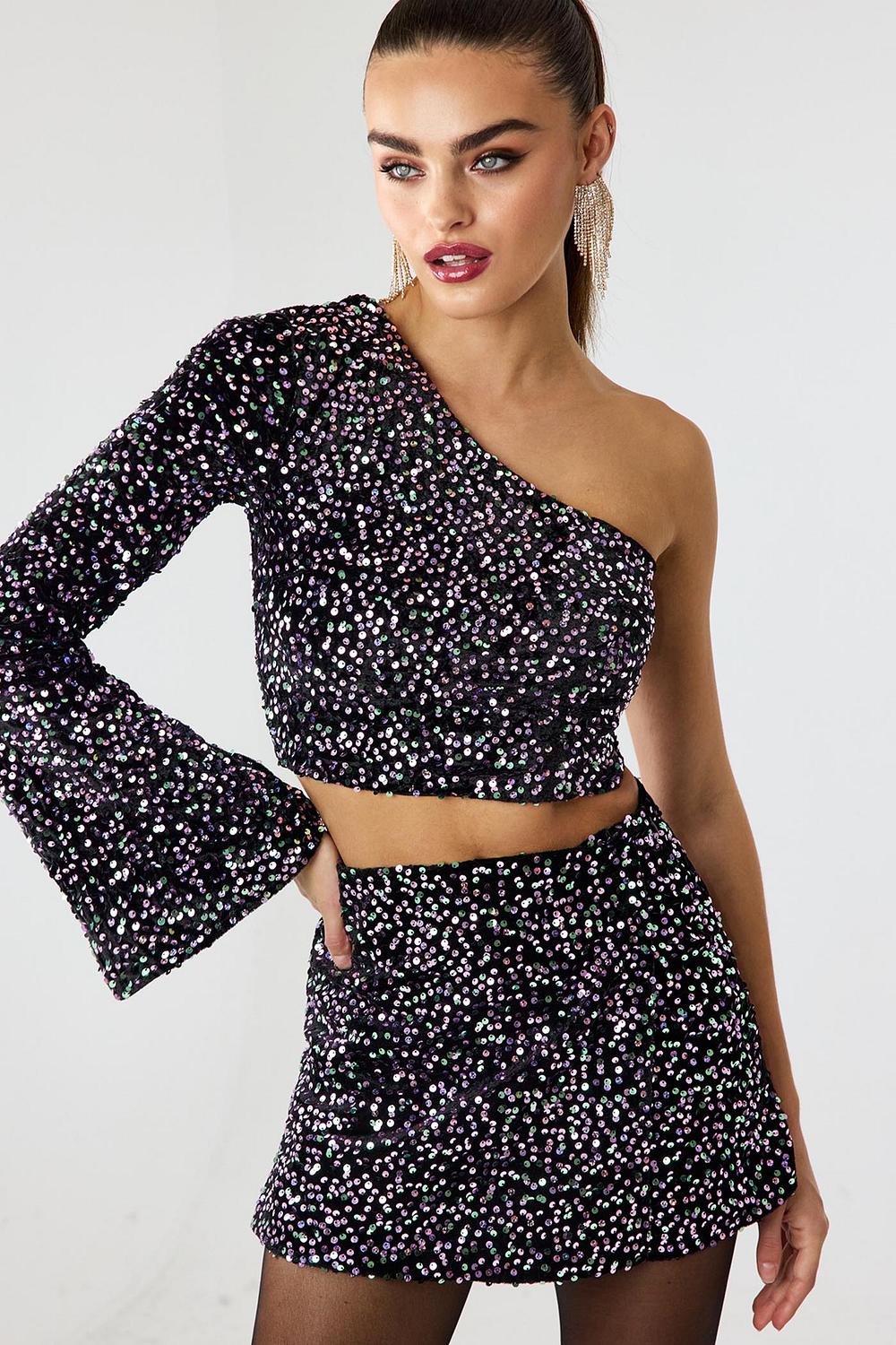 Falda pantalón negra con lentejuelas