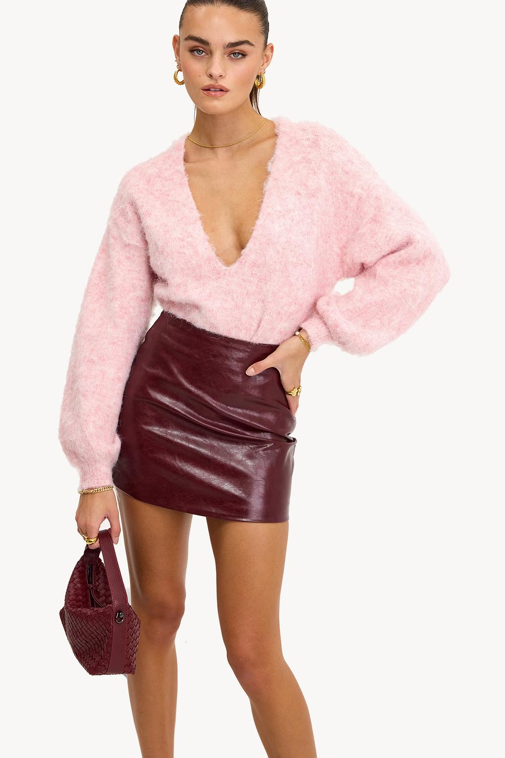 Minijupe en pu bordeaux