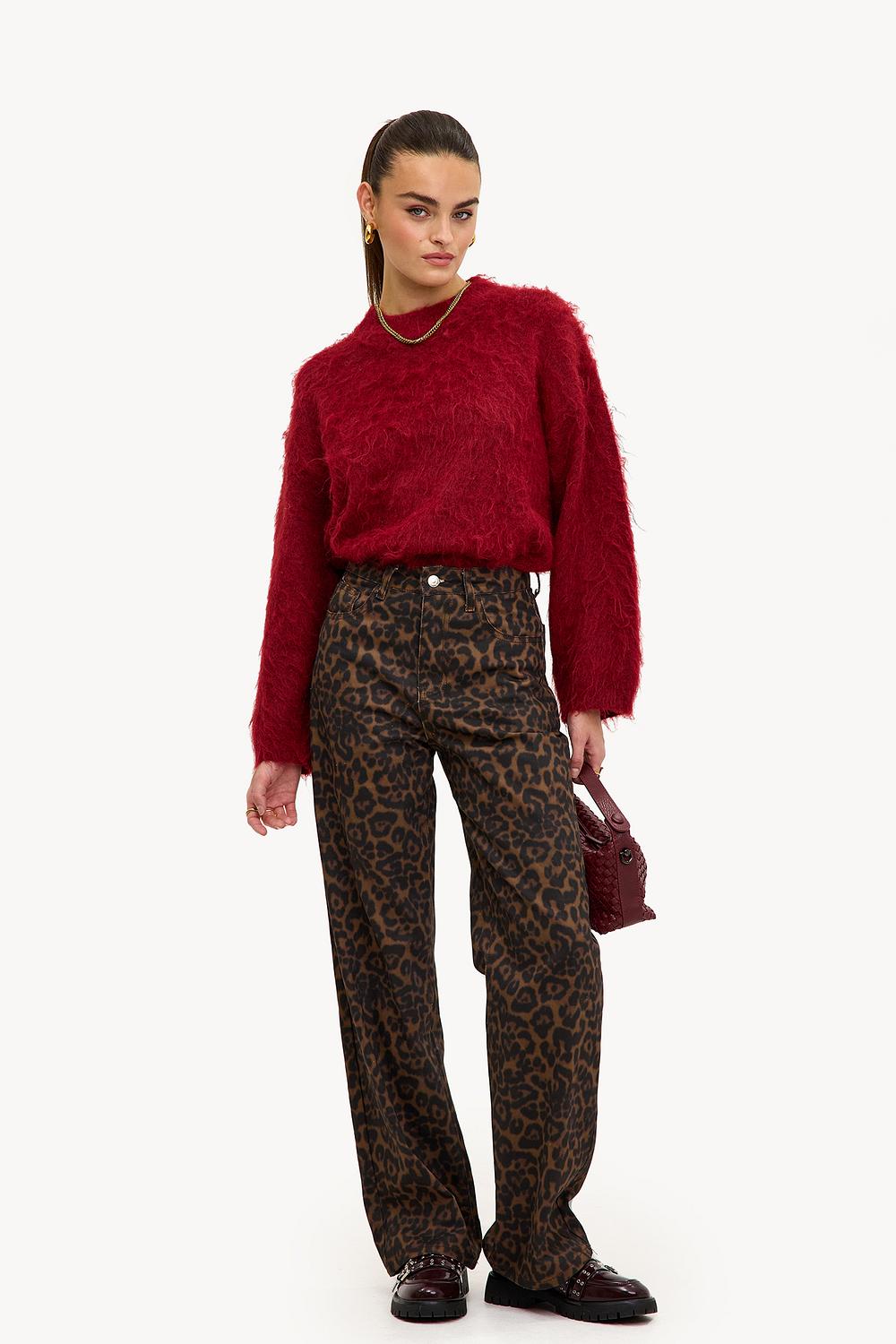 Jean large marron avec imprimé léopard