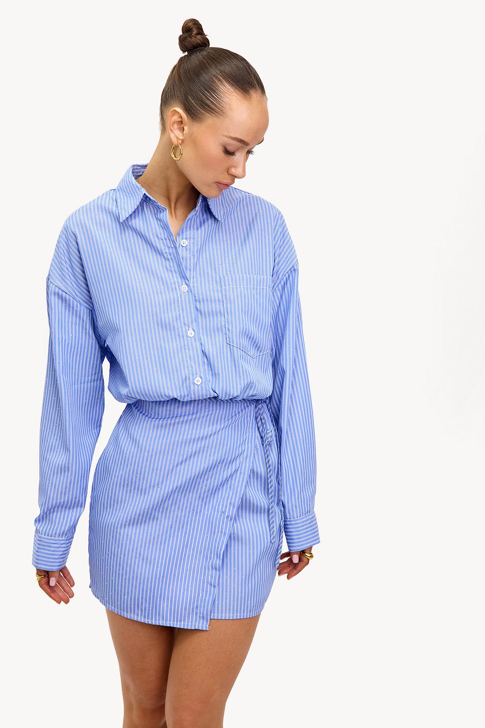 Vestido blusa azul con pedrería
