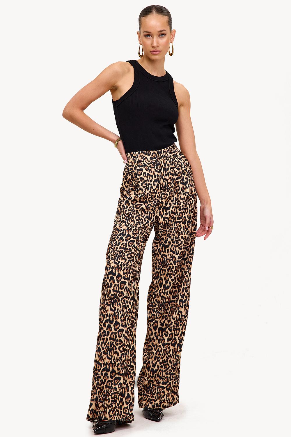 Pantalon marron à imprimé léopard