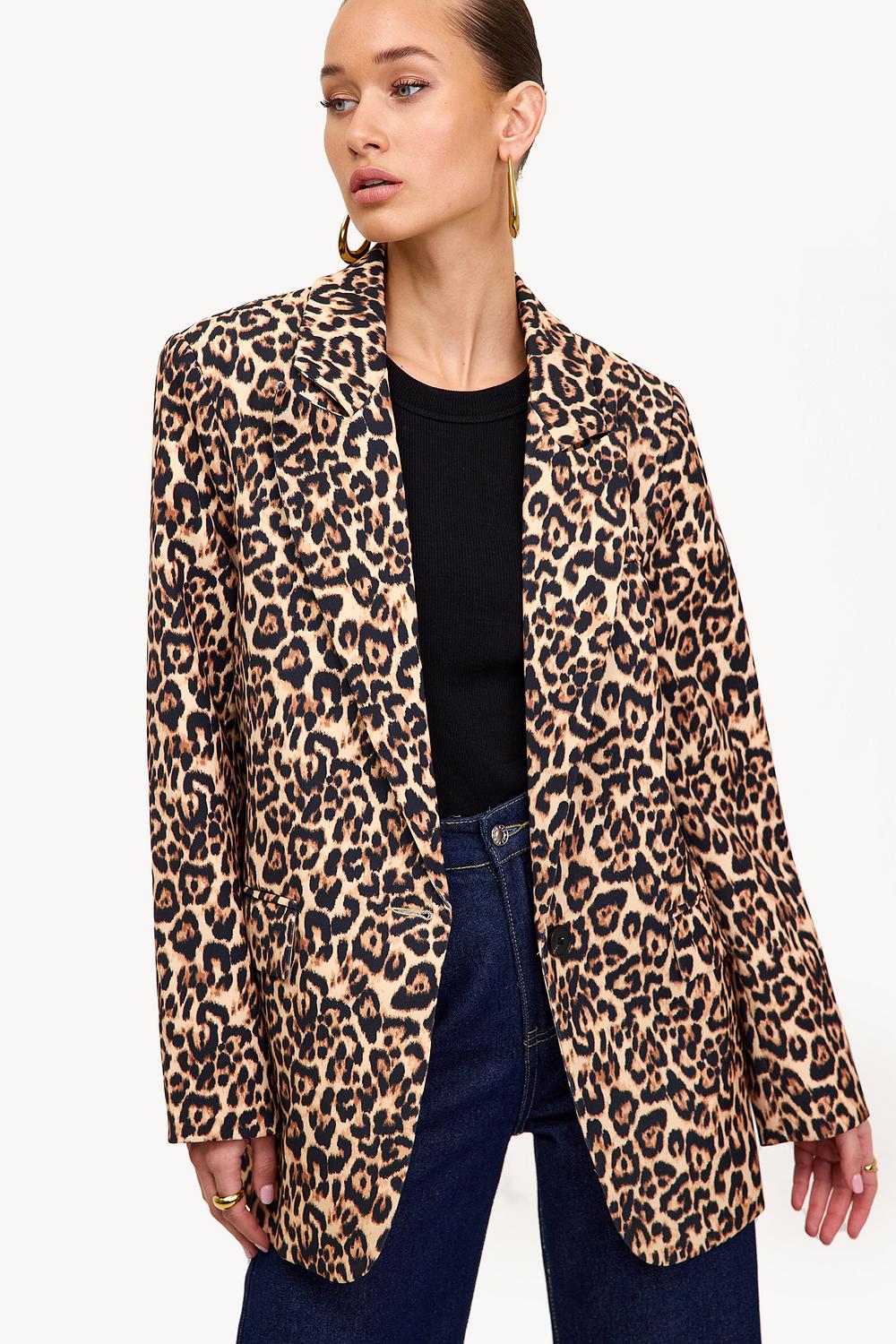 Blazer marron à imprimé léopard