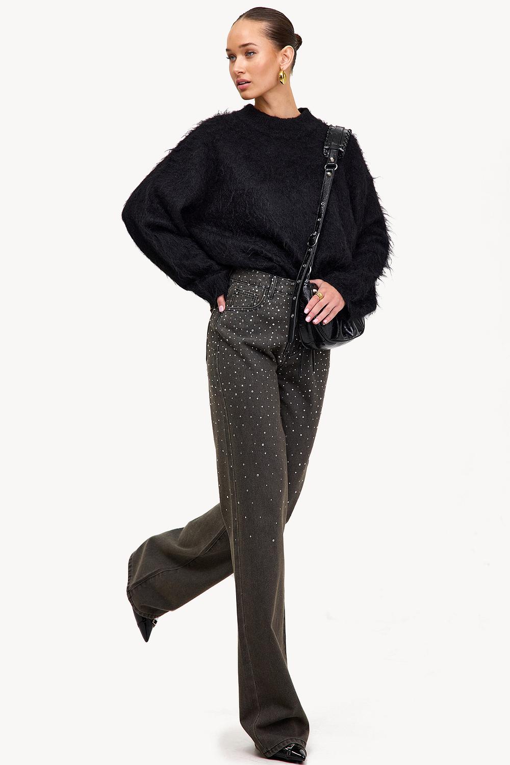 Jean large gris avec strass