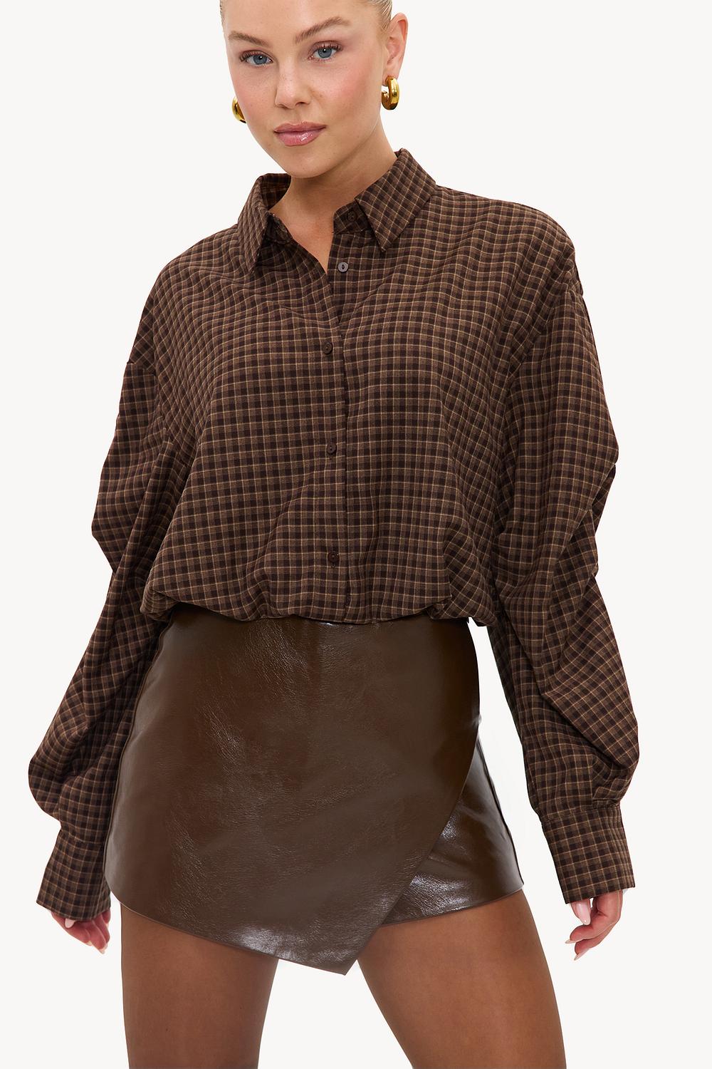 Dark brown PU skort
