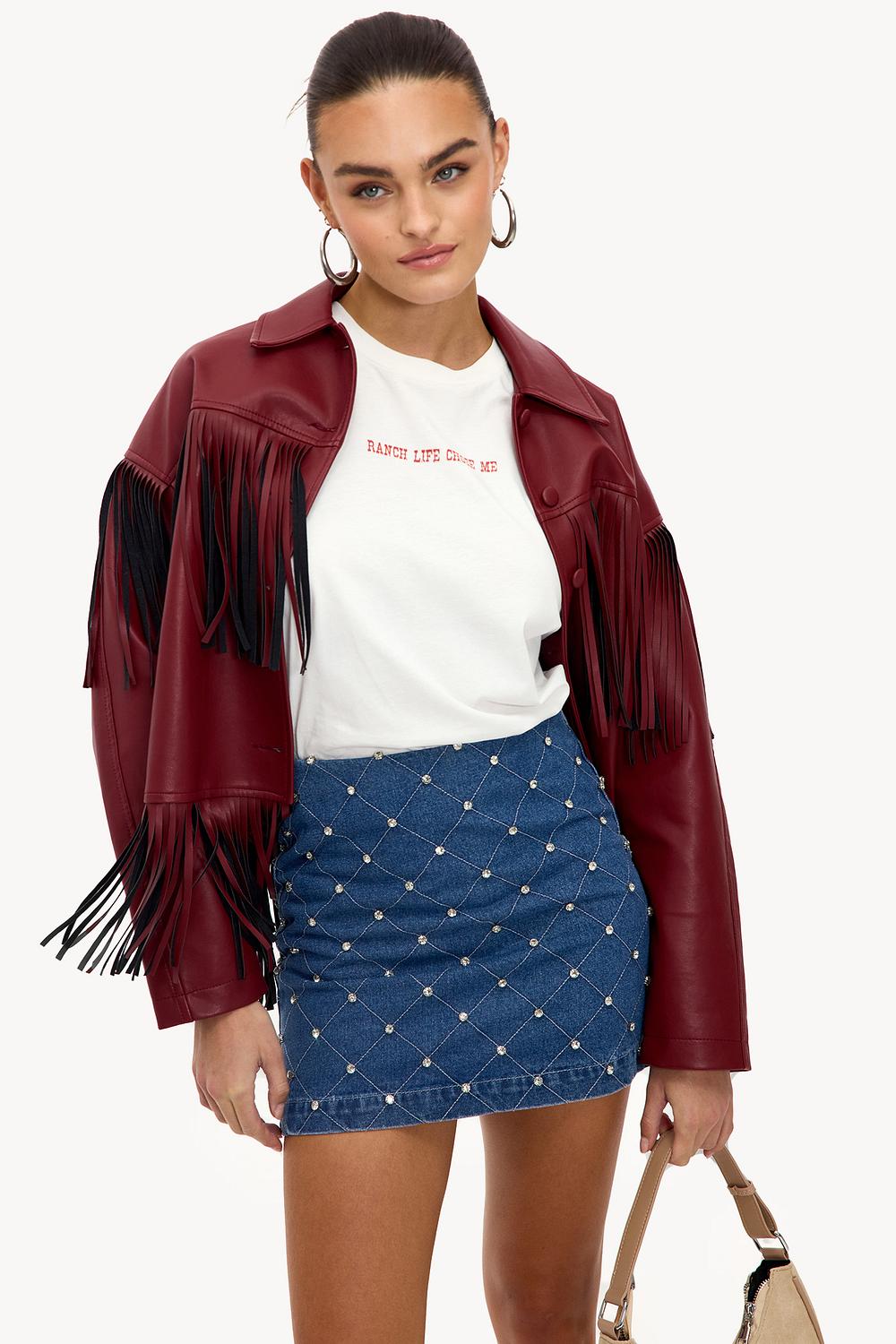 Denim skirt with rhinestones