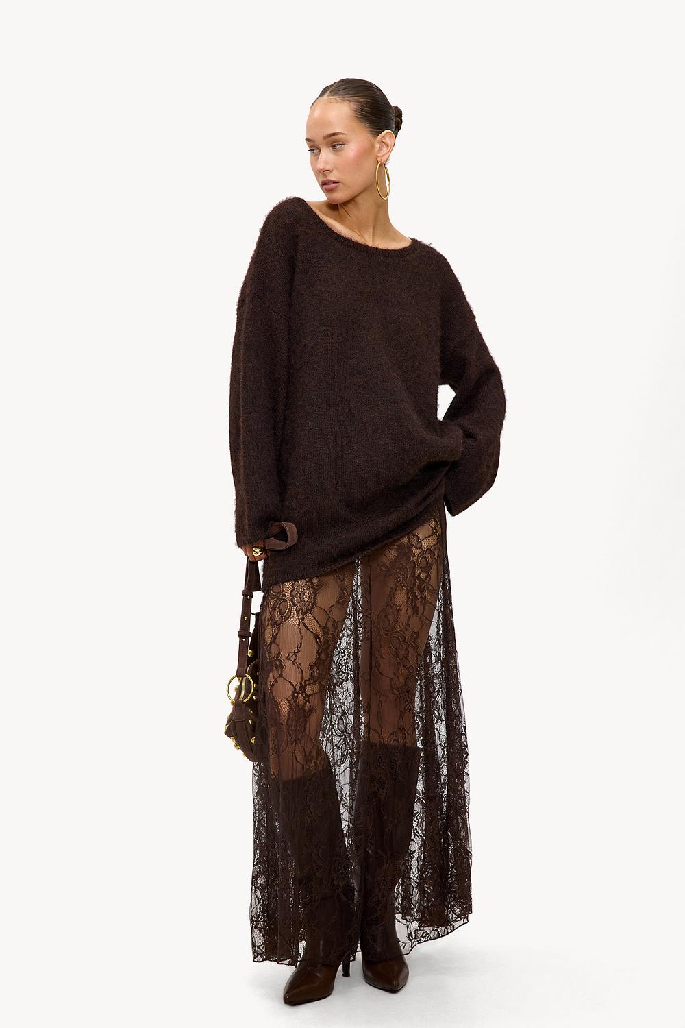 Falda de encaje marrón