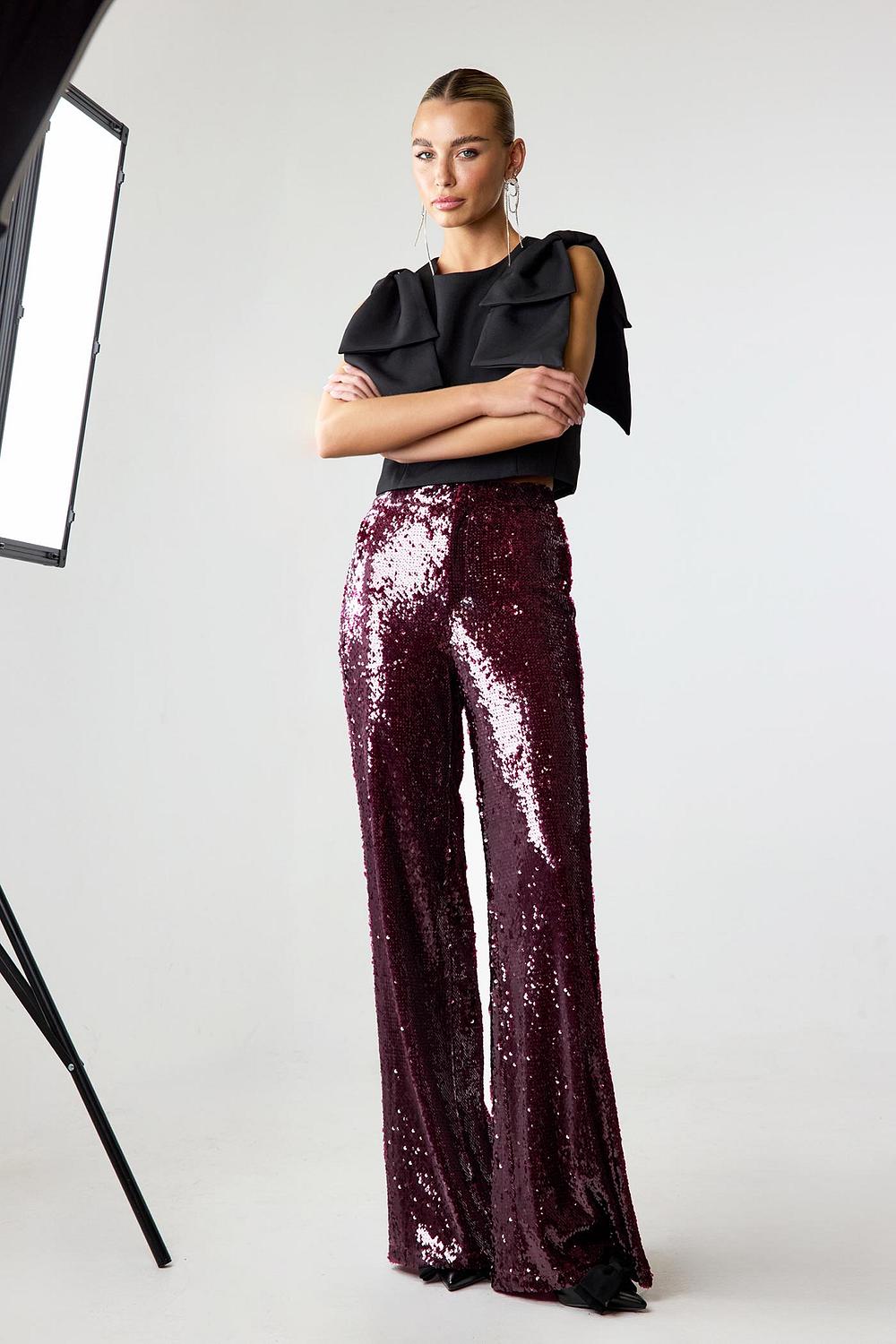 Pantalon bordeaux à paillettes