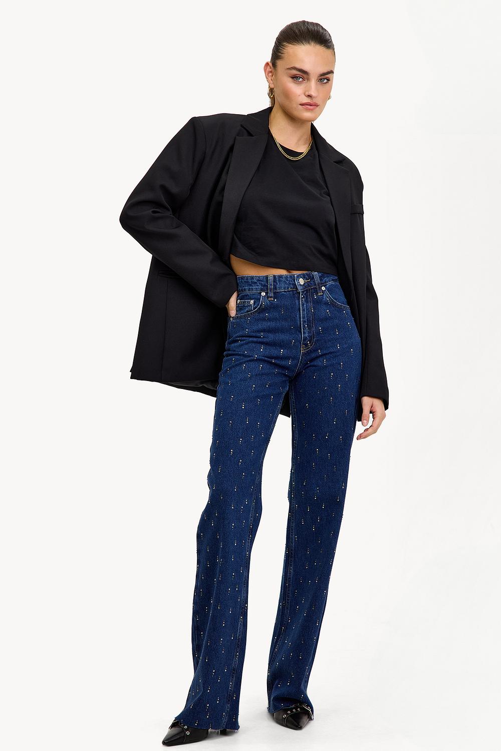 Donkerblauwe jeans met strass steentjes