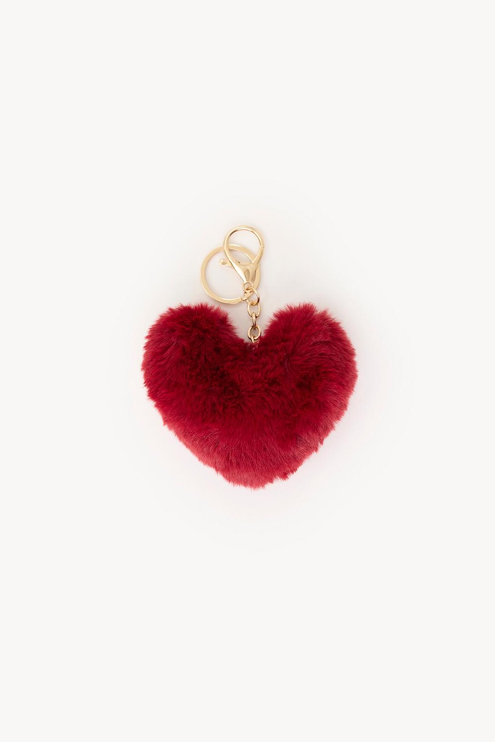 Red fluffy heart keychain