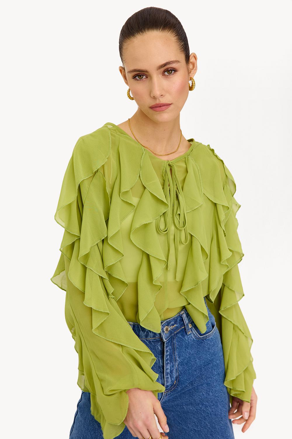 Green top with ruffles