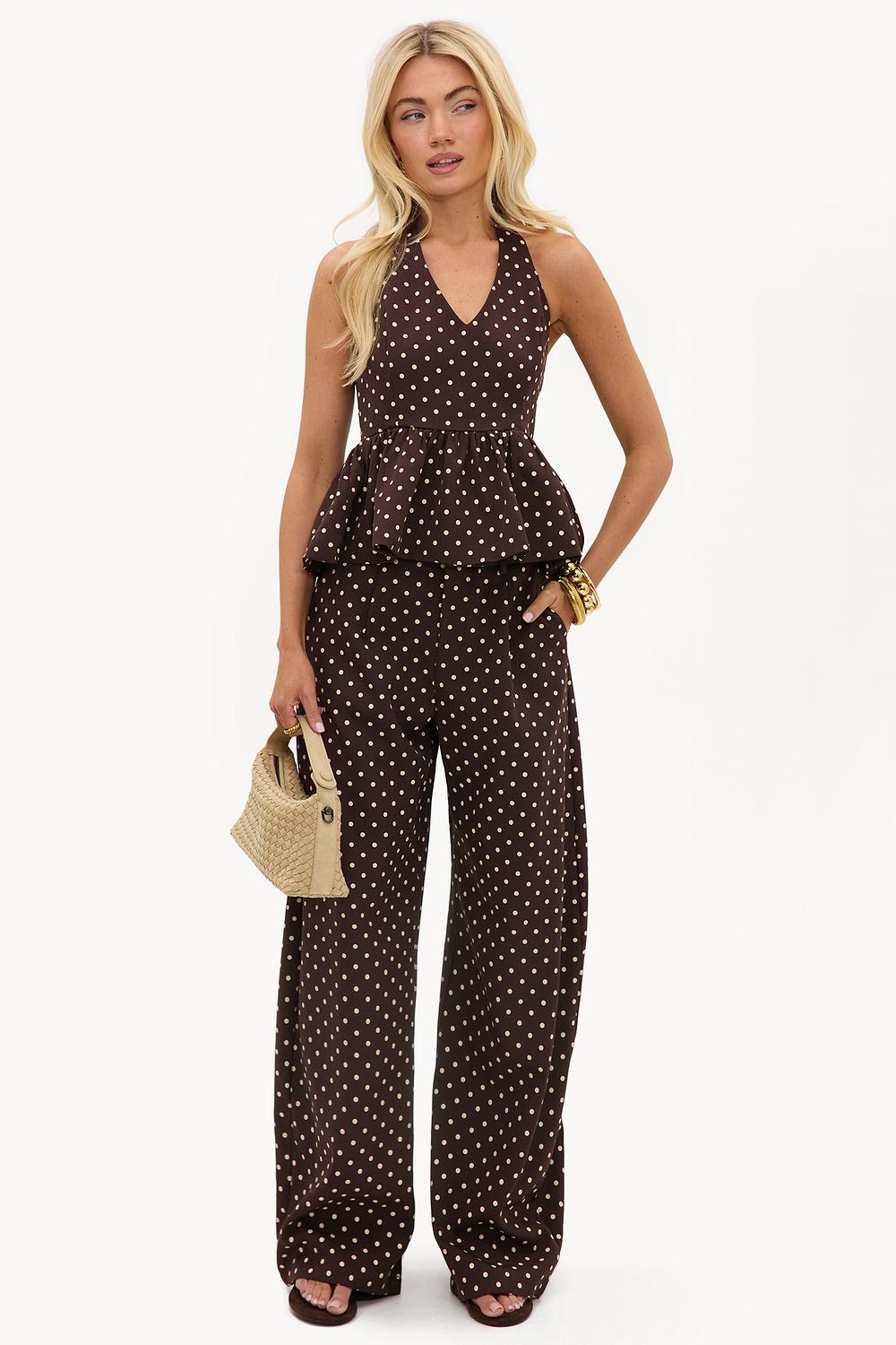 Brown balloon trousers with polka dots