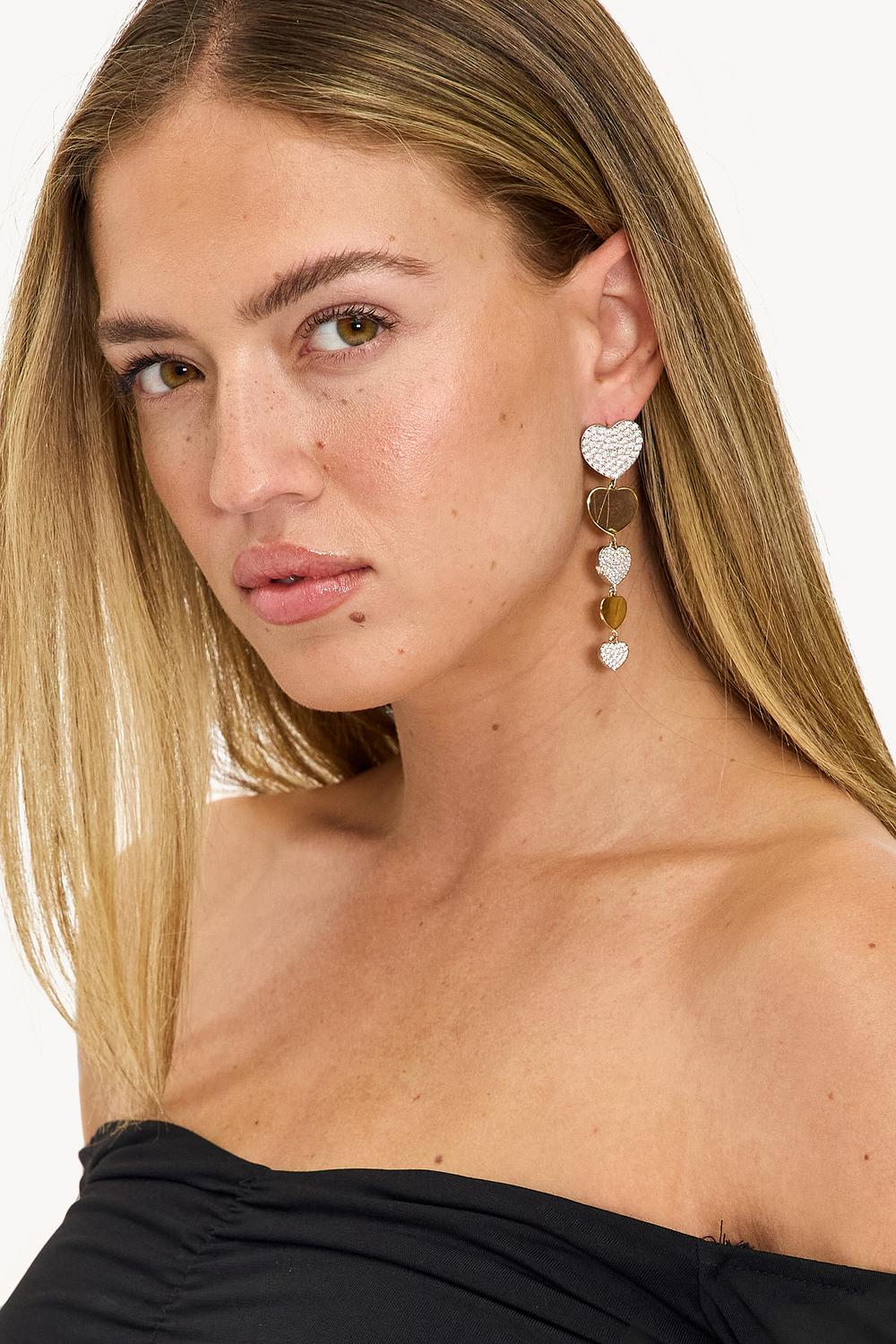 Gold earrings with rhinestones