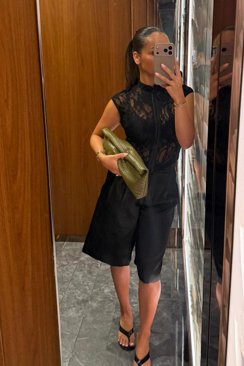 Black satin-look Bermuda shorts