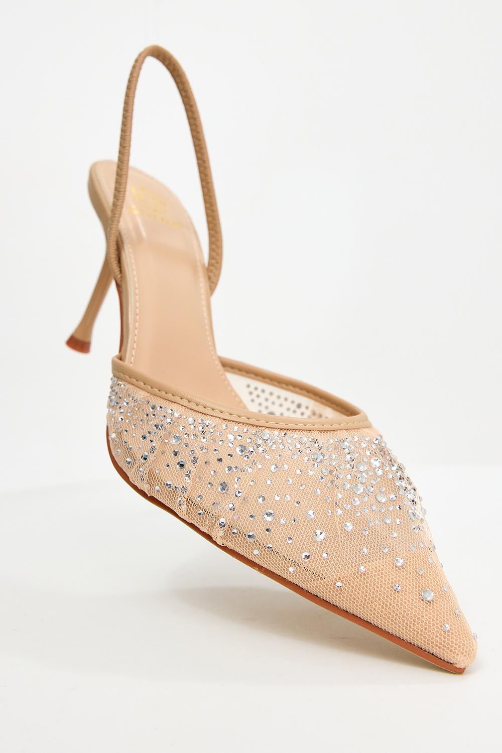 Zapatos de tacón beige con strass
