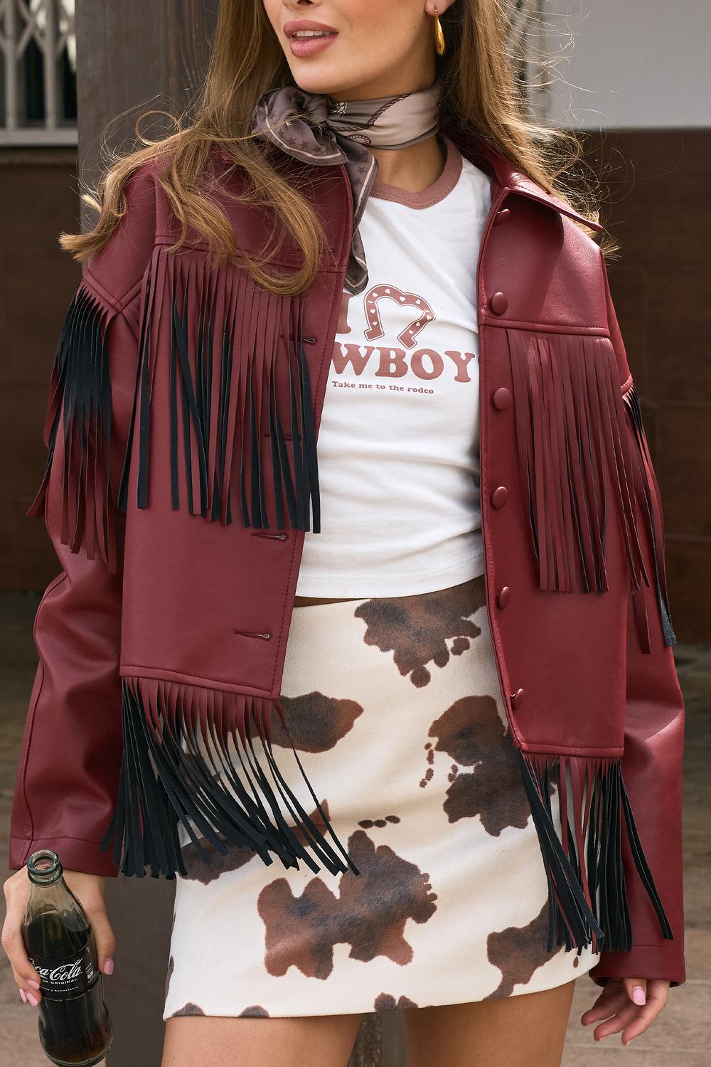 Rode PU leren jacket met franjes