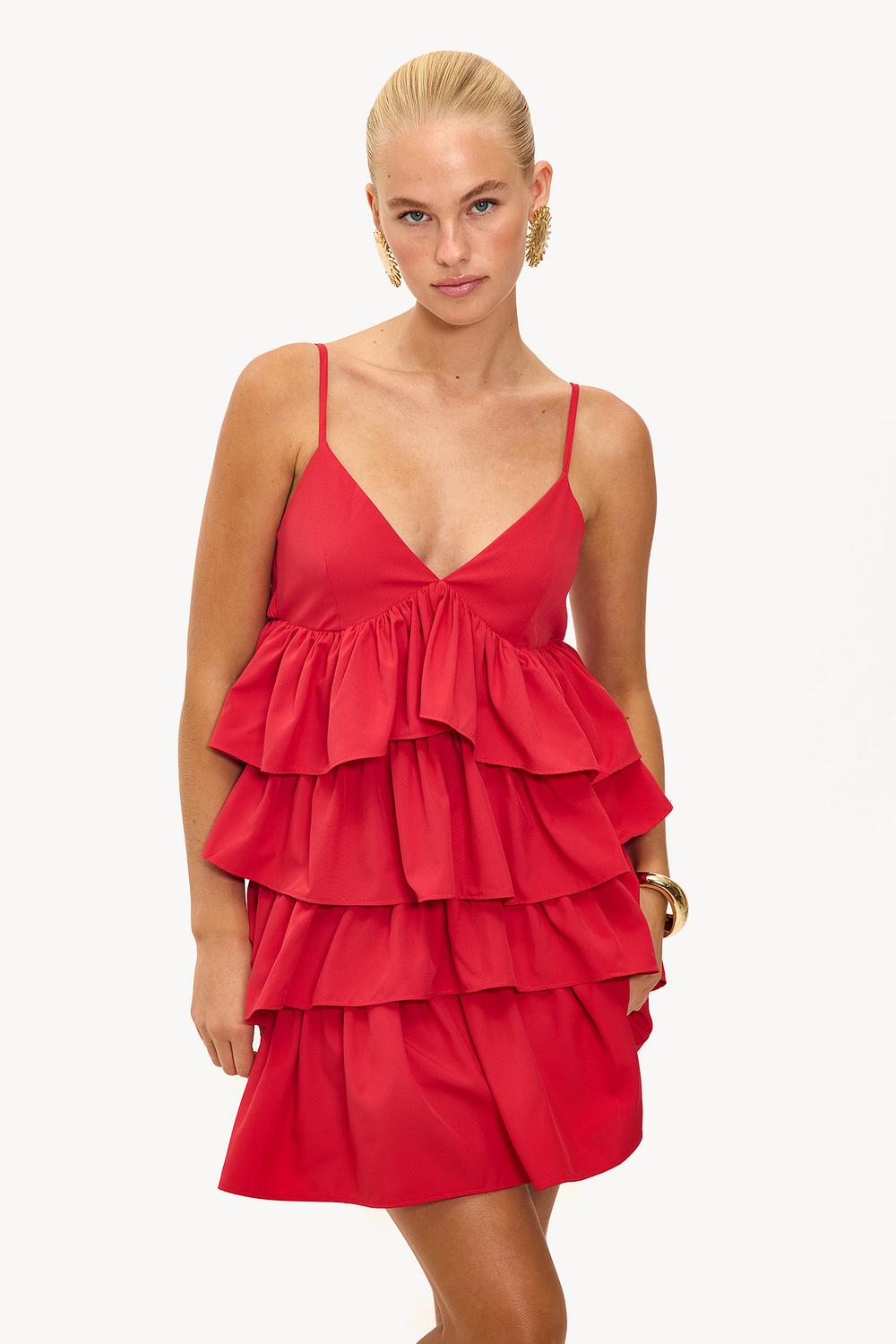 Red dress with ruffles