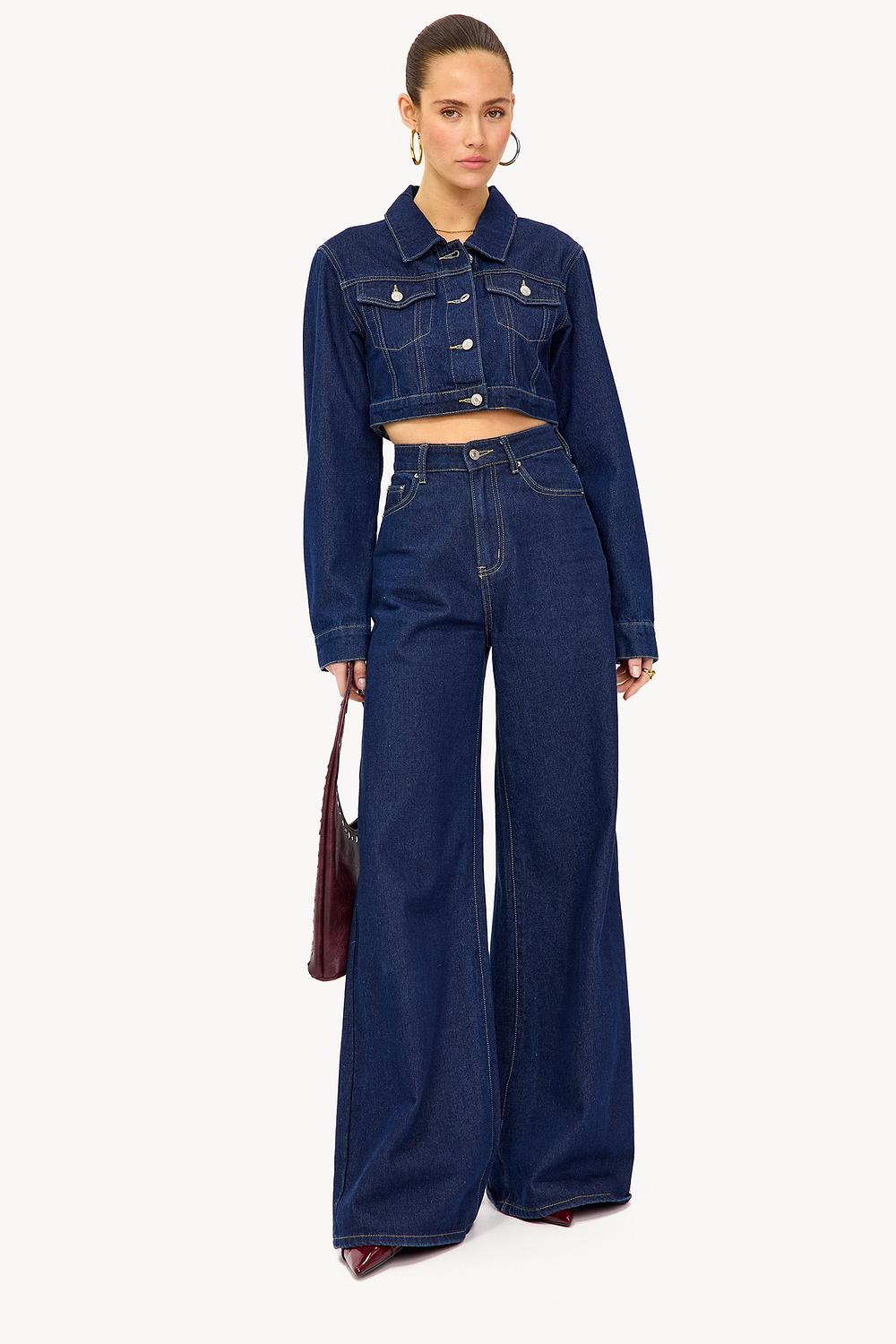 Donkerblauwe wide fit jeans