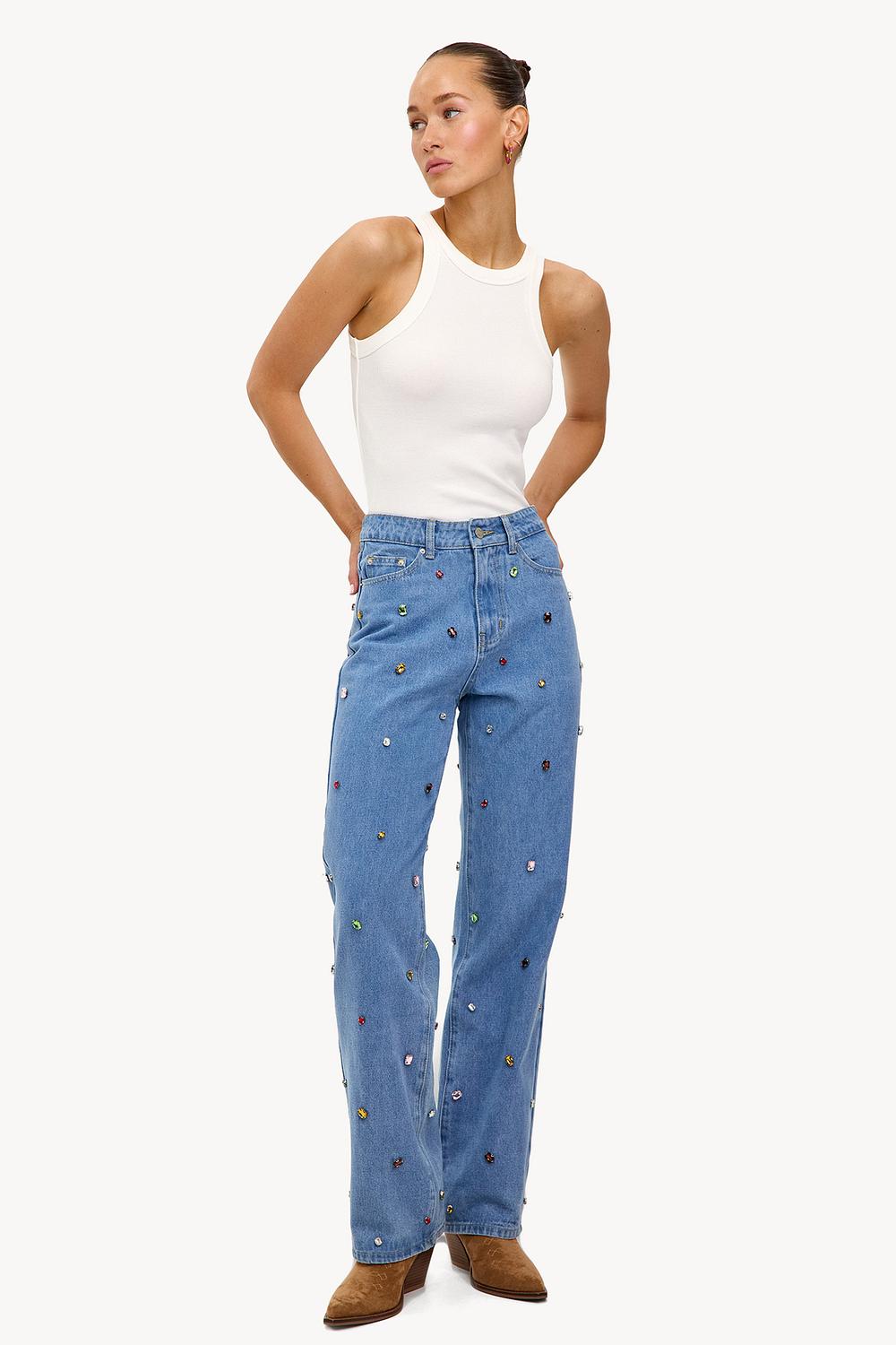 Denim jeans with rhinestones