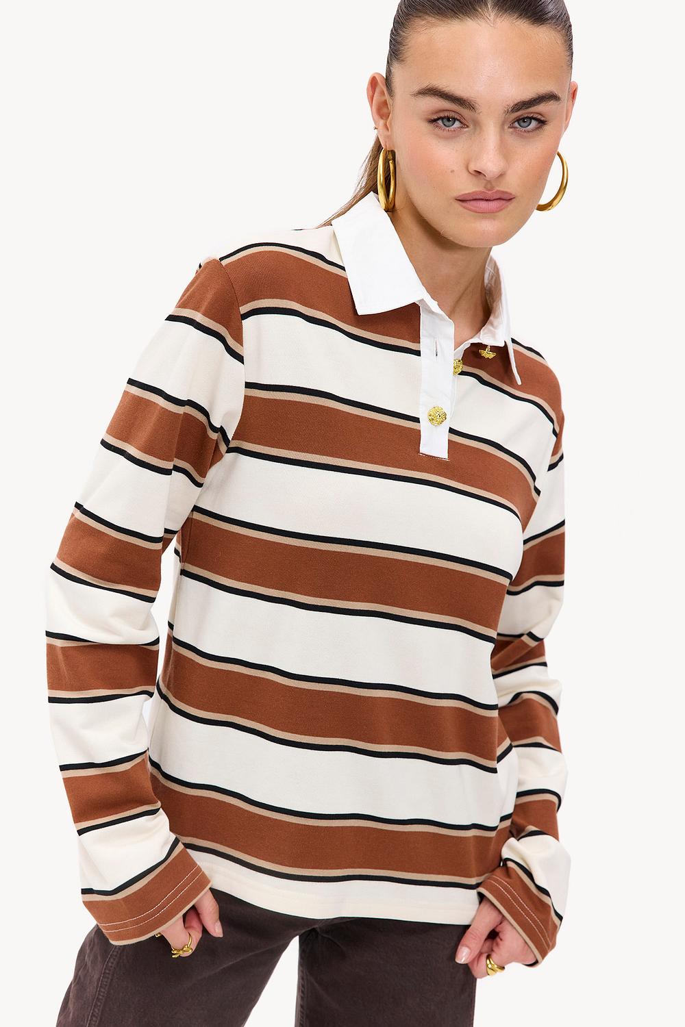 Brown long-sleeved top with stripes