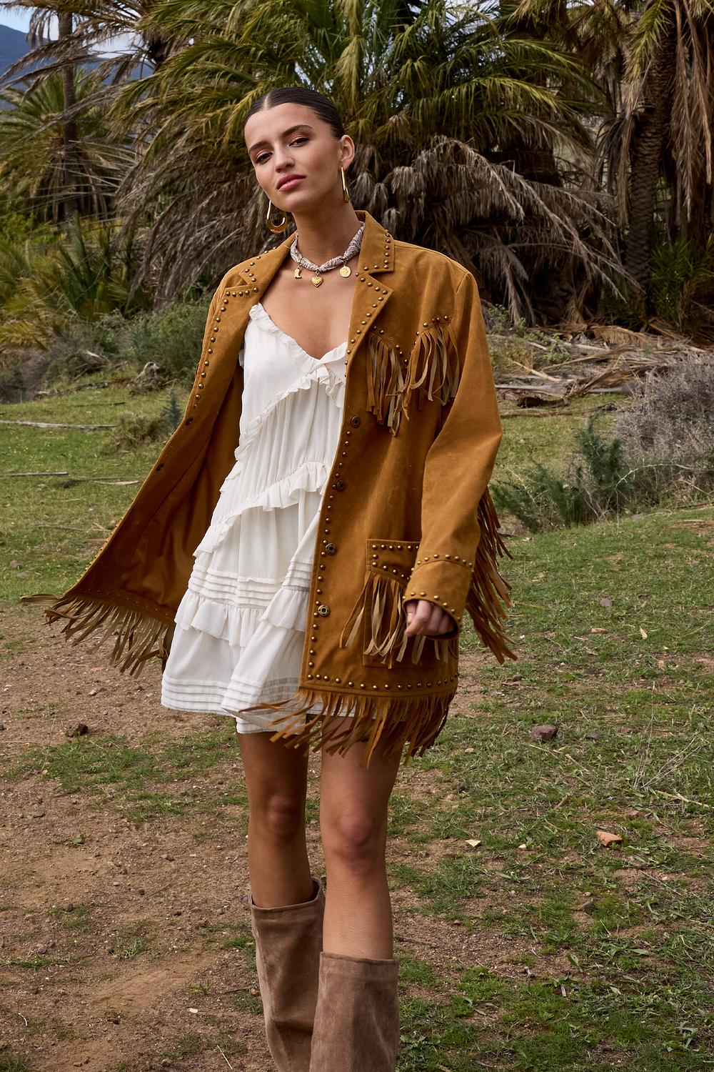 Veste marron à franges