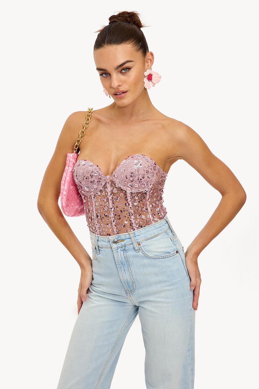 Pink corset top with sequins