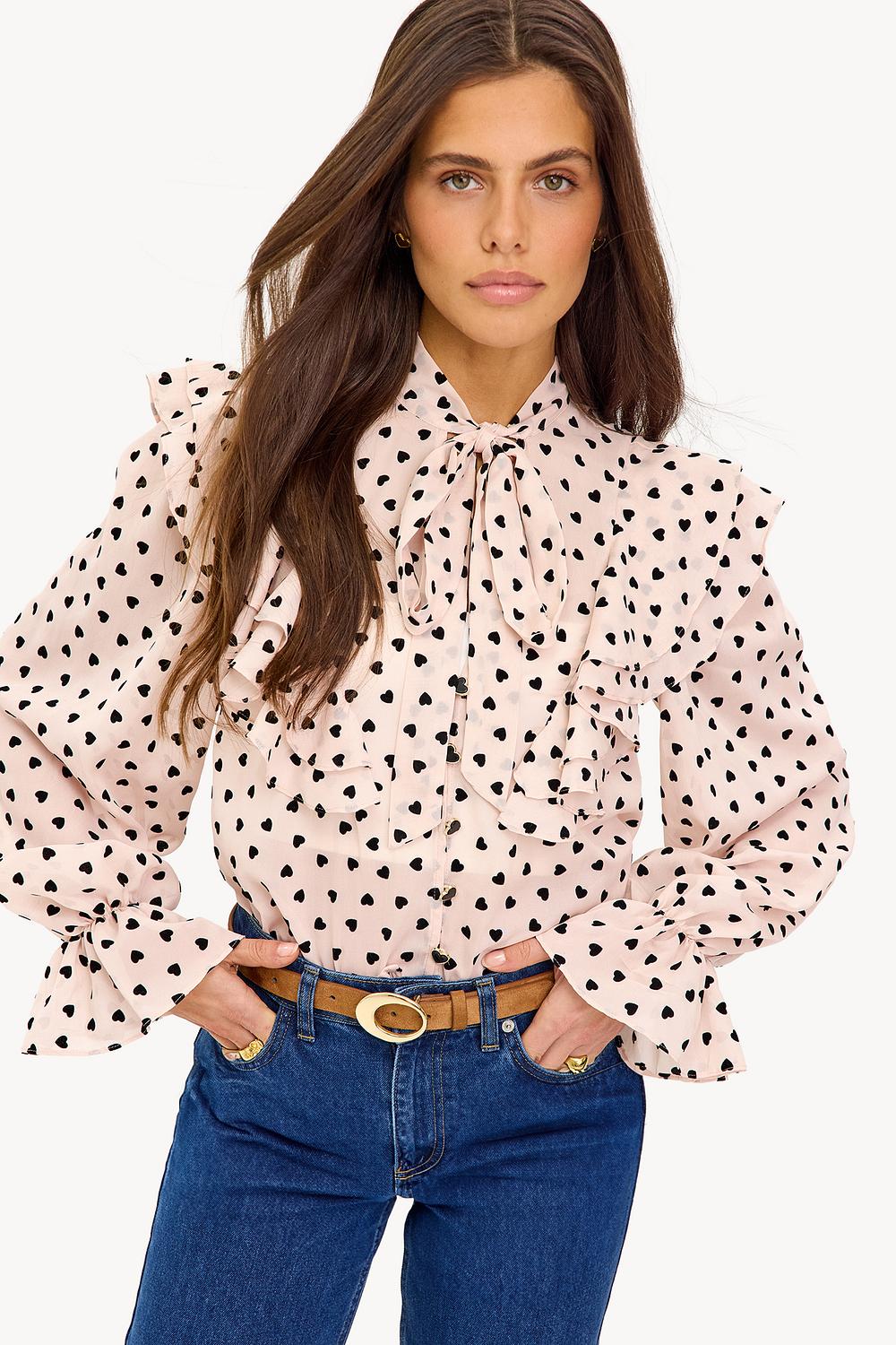 Lichtroze blouse met hartjes