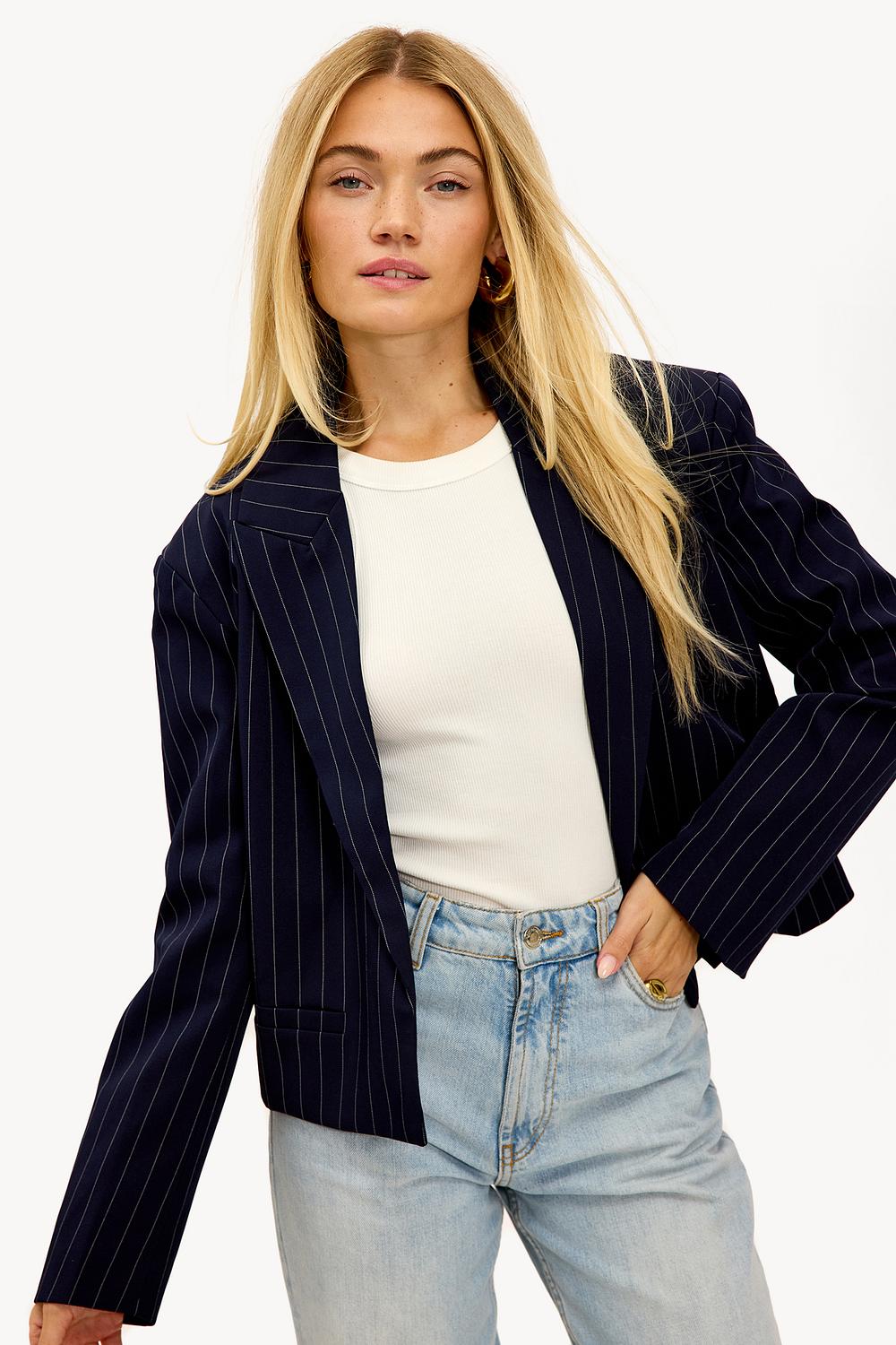 Blazer a rayas azul oscuro