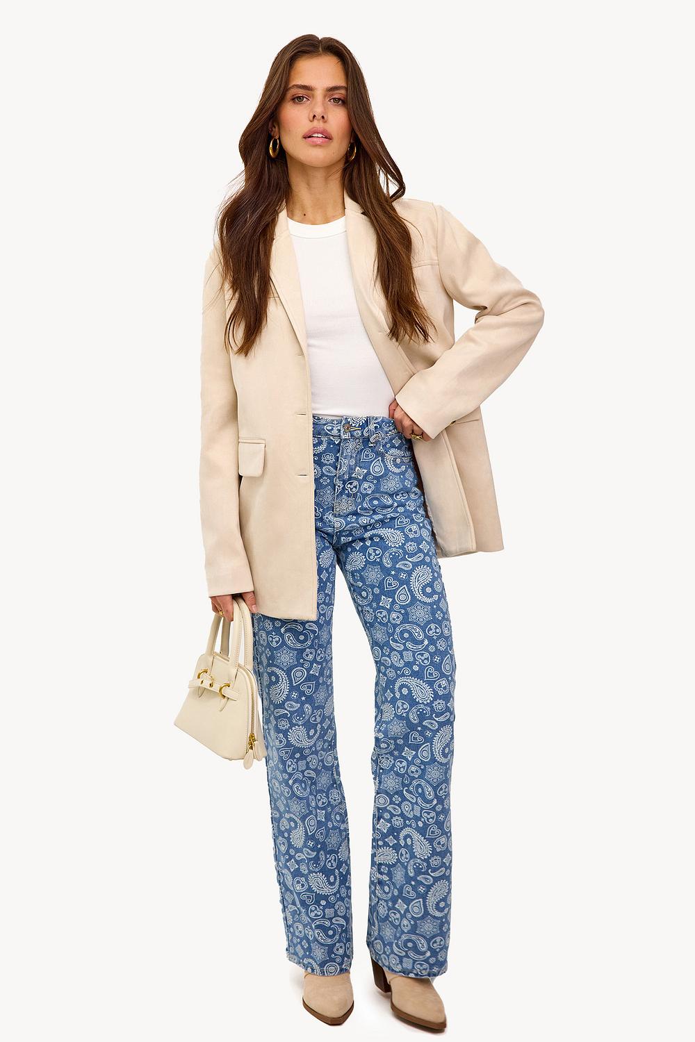 Blue jeans with paisley print