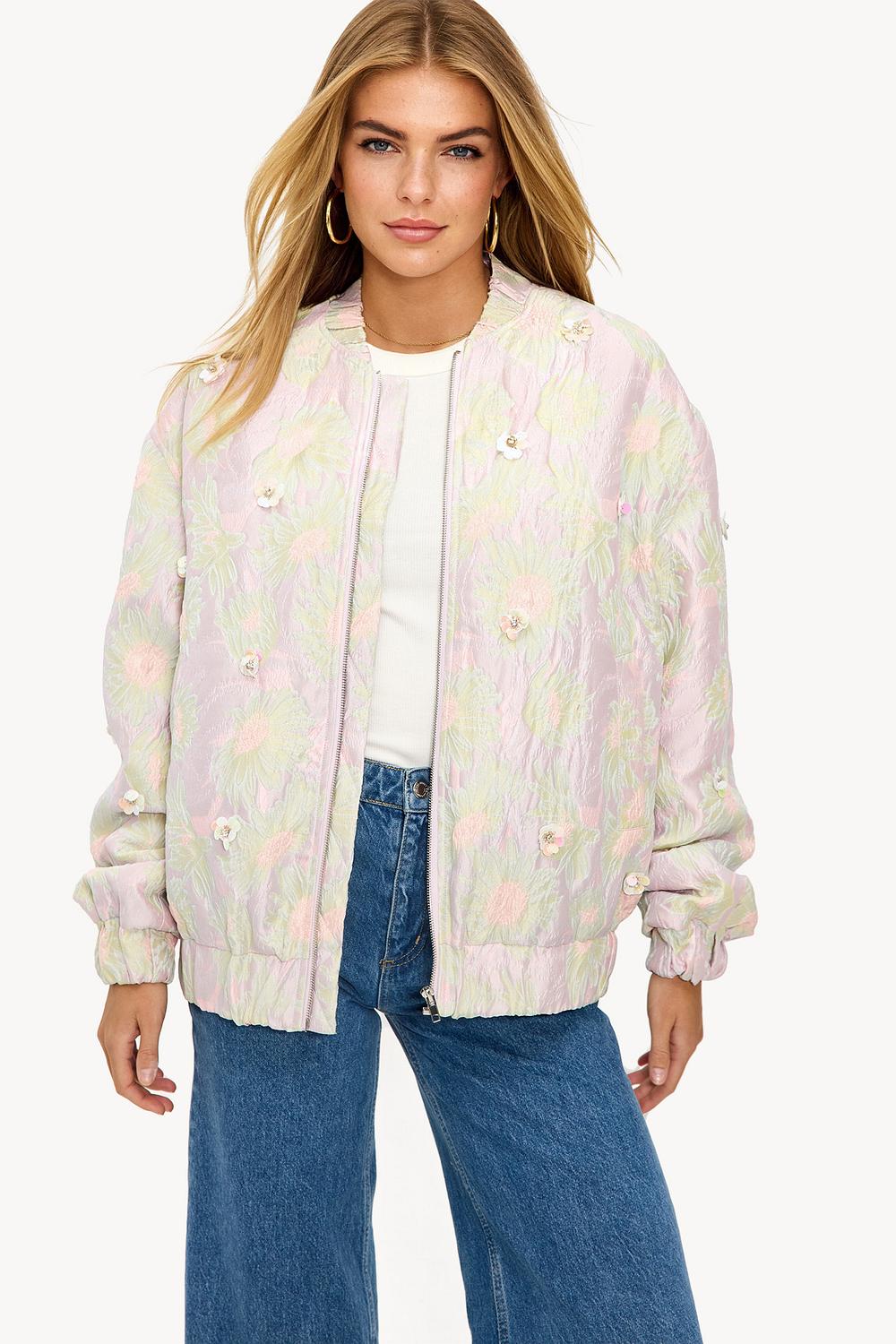 Pink bomber jacket with sequins