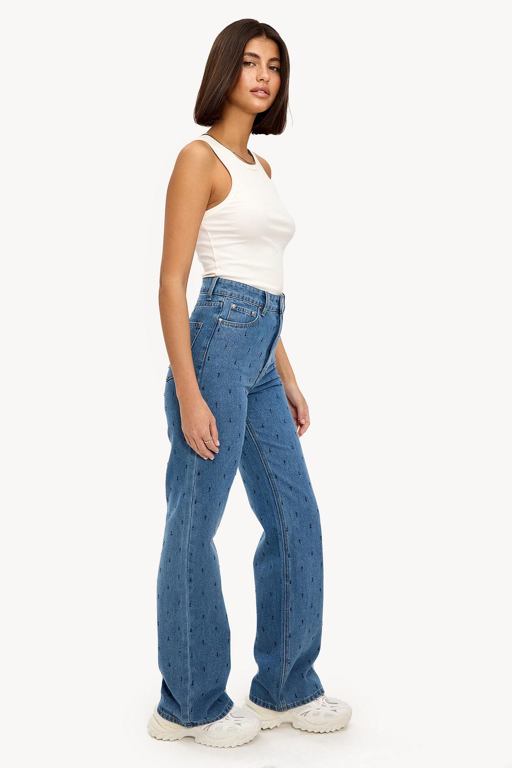 Denim jeans with rhinestones