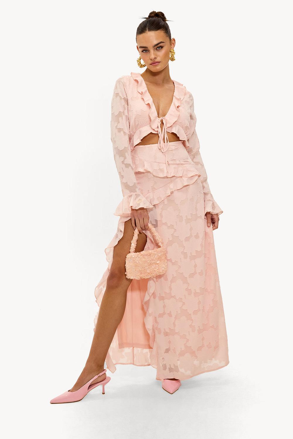Vestido largo rosa claro