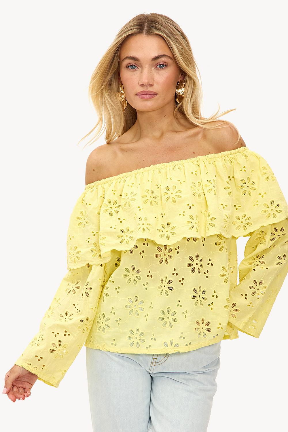 Blusa sin hombros amarillo claro