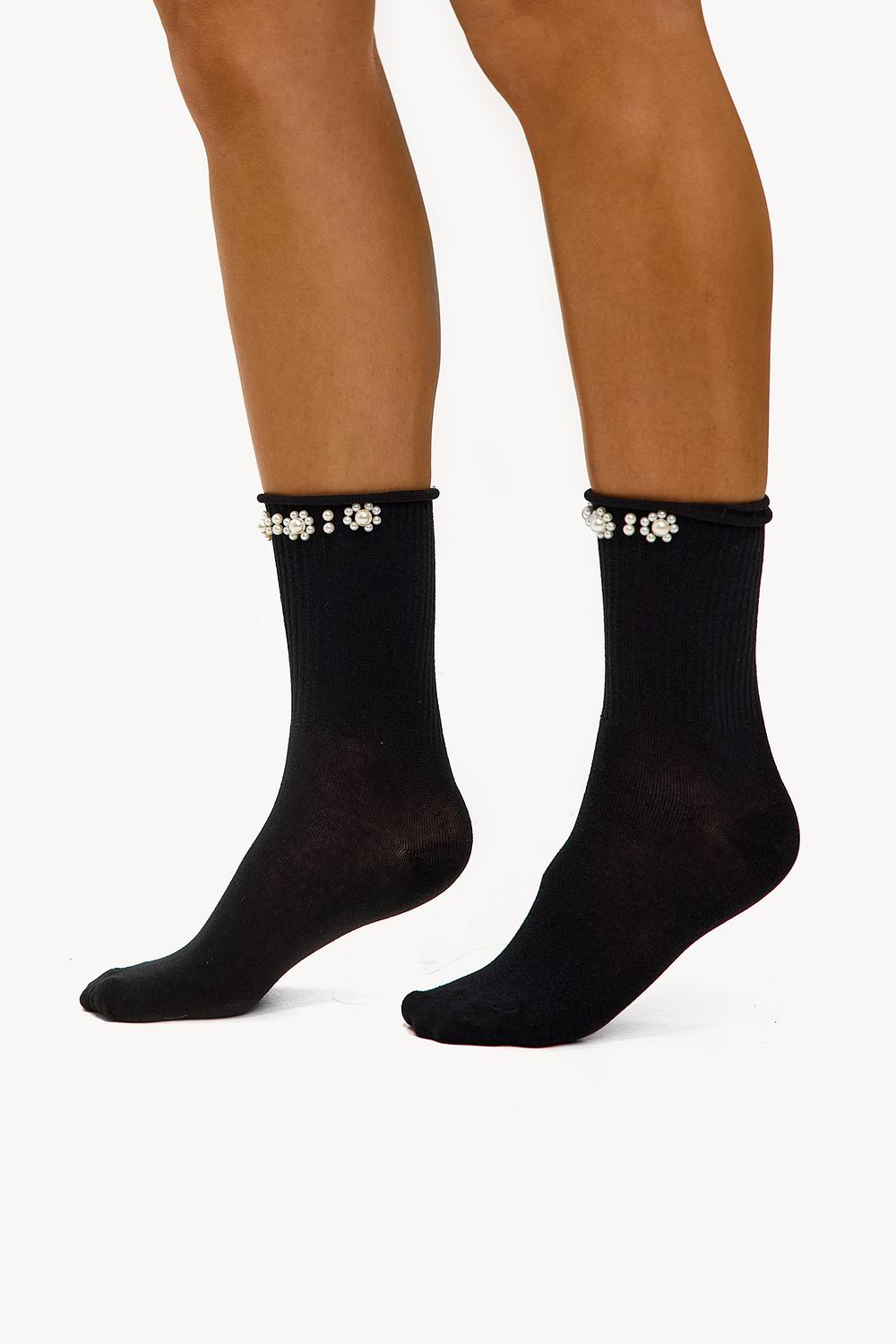 Black socks with pearls